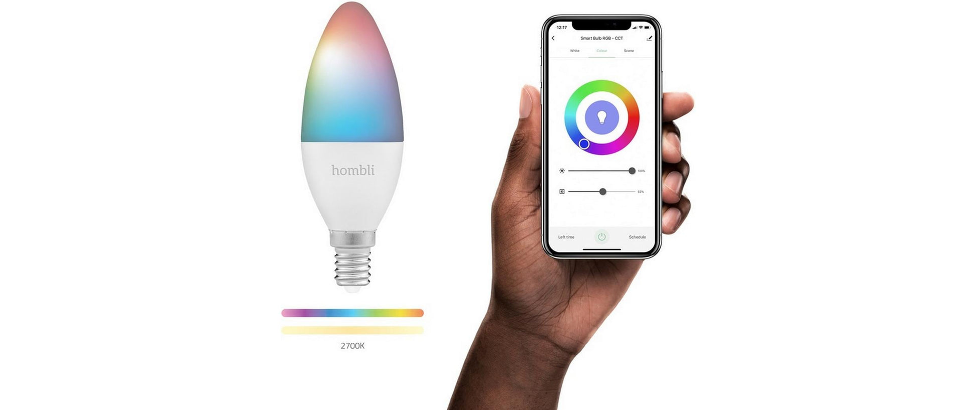 Hombli Smart-Leuchtmittel E14 HBPP-0111 – 380 lm, 2700–6500 K/mehrfarbig, WLAN/App, dimmbar – 2er-Pack