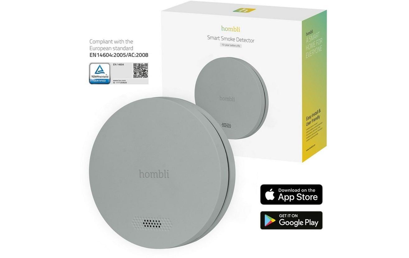 Hombli HBSA-0108 – Funk-Rauchmelder, 10-Jahres-Batterie, 85 dB – Grau, für Google Assistant
