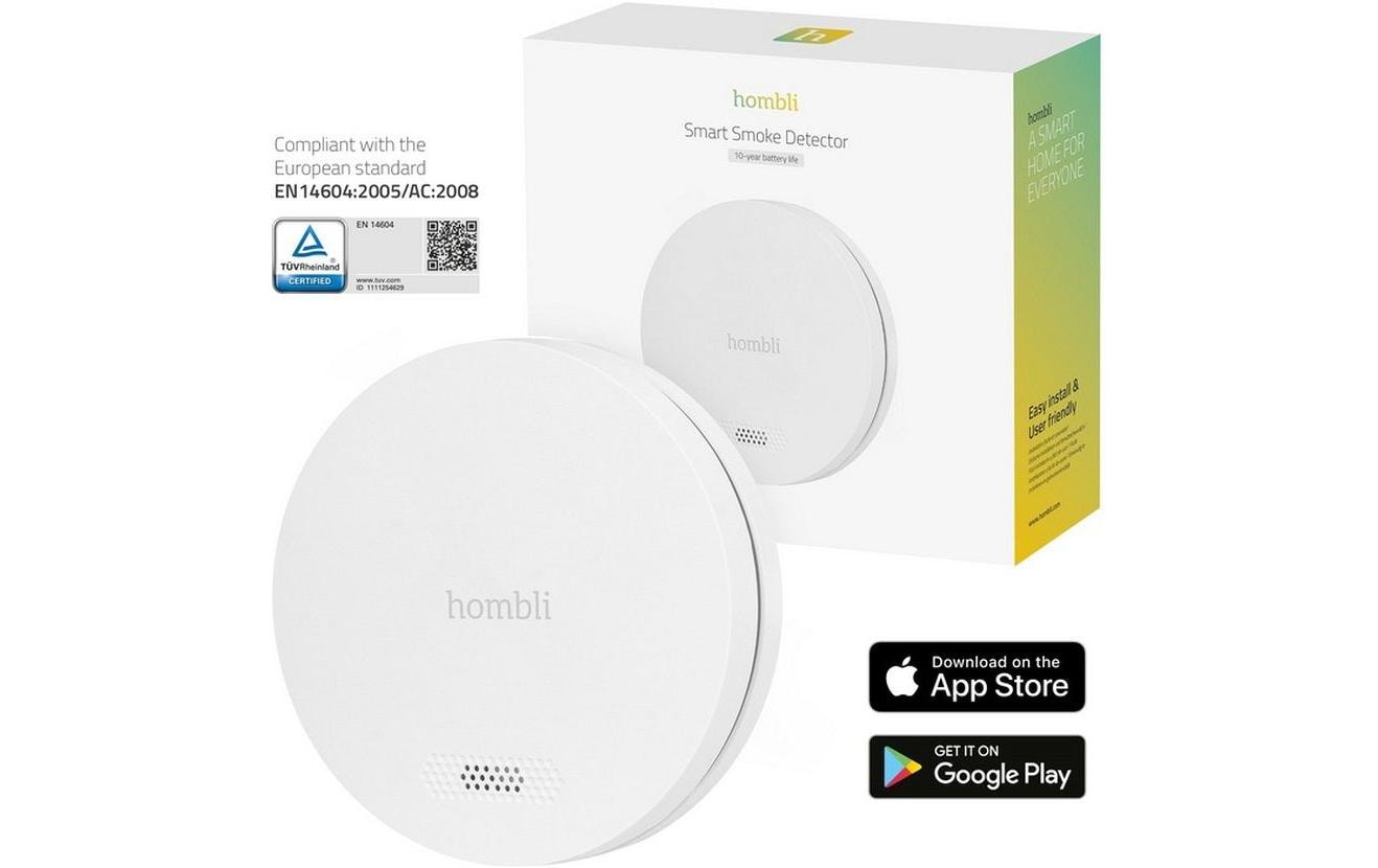 Hombli HBSA-0109 – Funk-Rauchmelder, fotoelektrisch, 10-Jahres-Batterie, 85 dB – Weiss, für Google Assistant