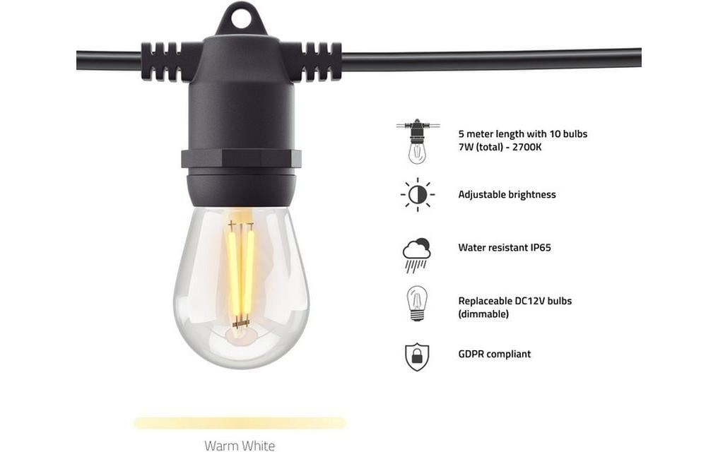 Hombli Lichterkette (Erweiterung) 5 m – Warmweiss 2700 K, WLAN – für Amazon Alexa – IP65