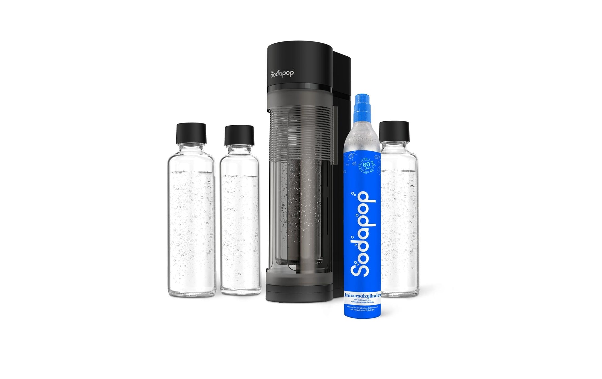 SodaStream Glas- und PET-Sprudler – Schwarz, mit Glasflaschen