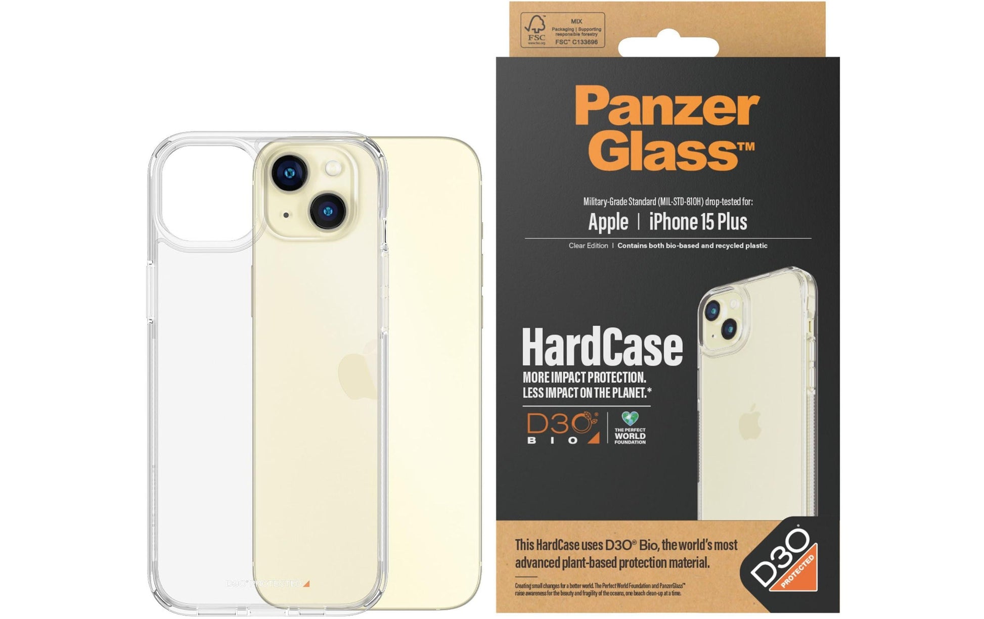 PanzerGlass HardCase (mit D3O) Backcover – für Apple iPhone 15 Plus, Transparent, bis 3,6 m sturzsicher