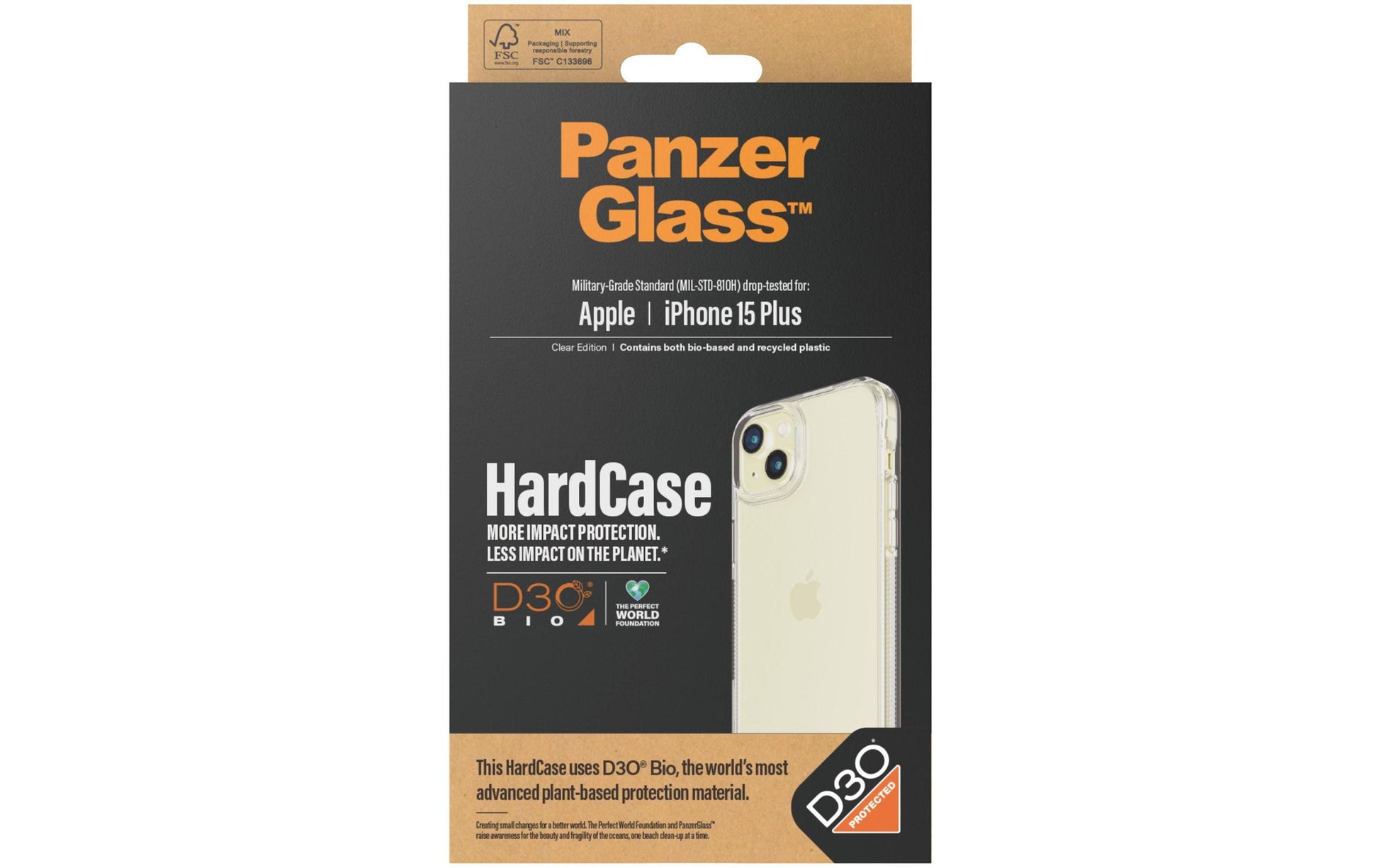 PanzerGlass HardCase (mit D3O) Backcover – für Apple iPhone 15 Plus, Transparent, bis 3,6 m sturzsicher