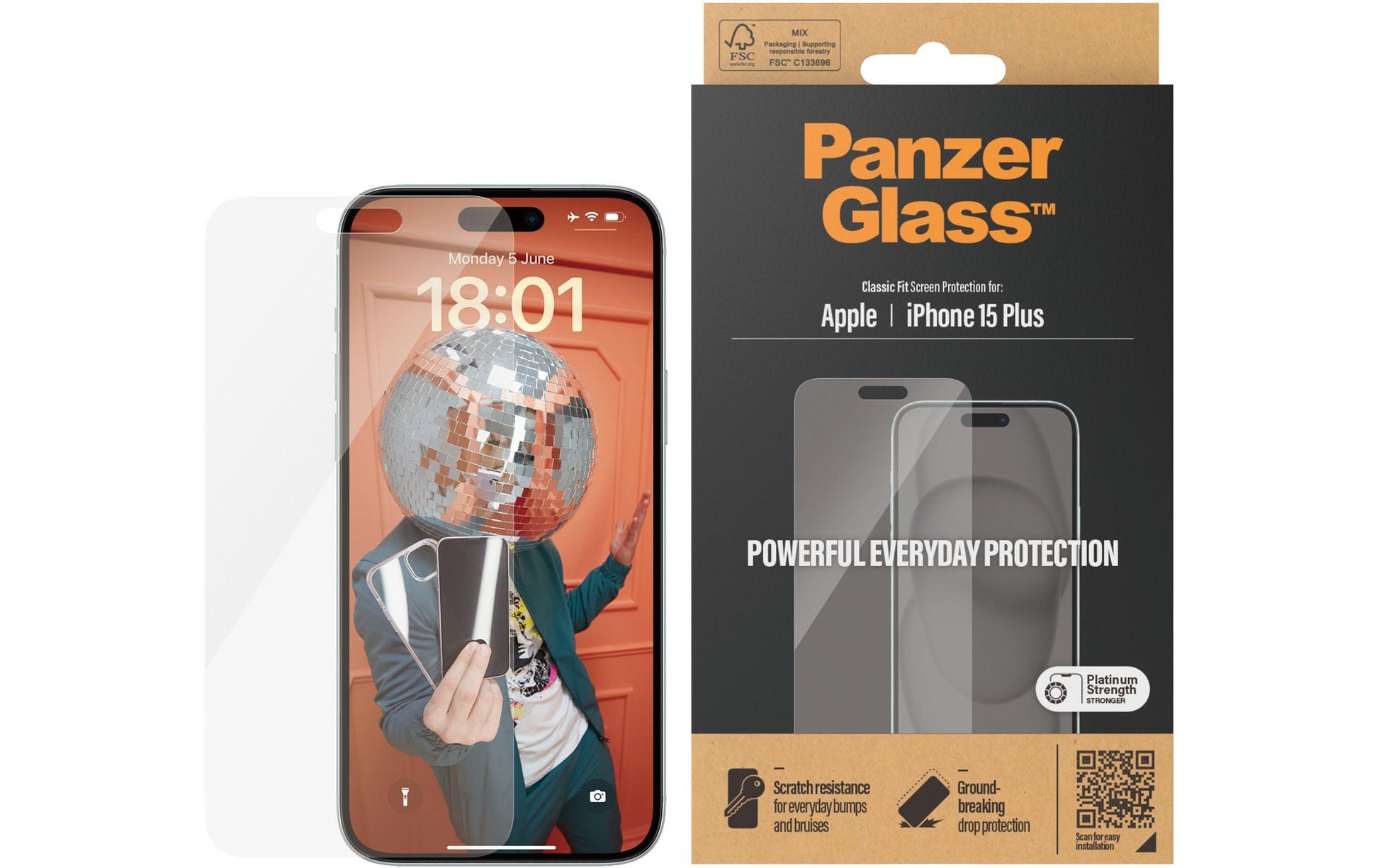 PanzerGlass Displayschutz (Panzerglas), Case Friendly – für iPhone 15 Plus