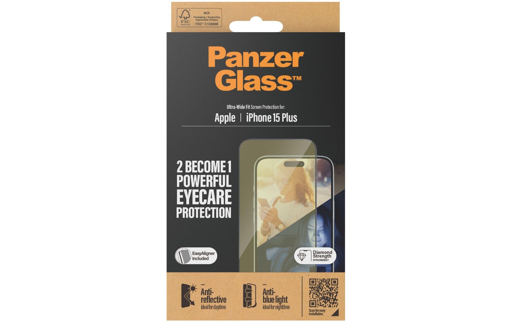 PanzerGlass Displayschutz (Panzerglas), Ultra‑Wide Fit – für iPhone 15 Plus – mit Applikator