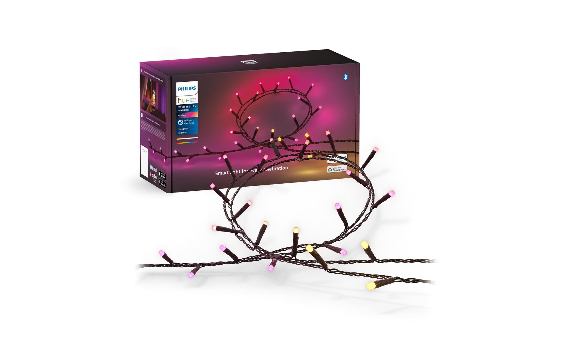 Philips by Signify Philips Hue Lichterkette – Bluetooth, für Alexa, Google, HomeKit, 250 LEDs, dimmbar, Schwarz, Synthetik