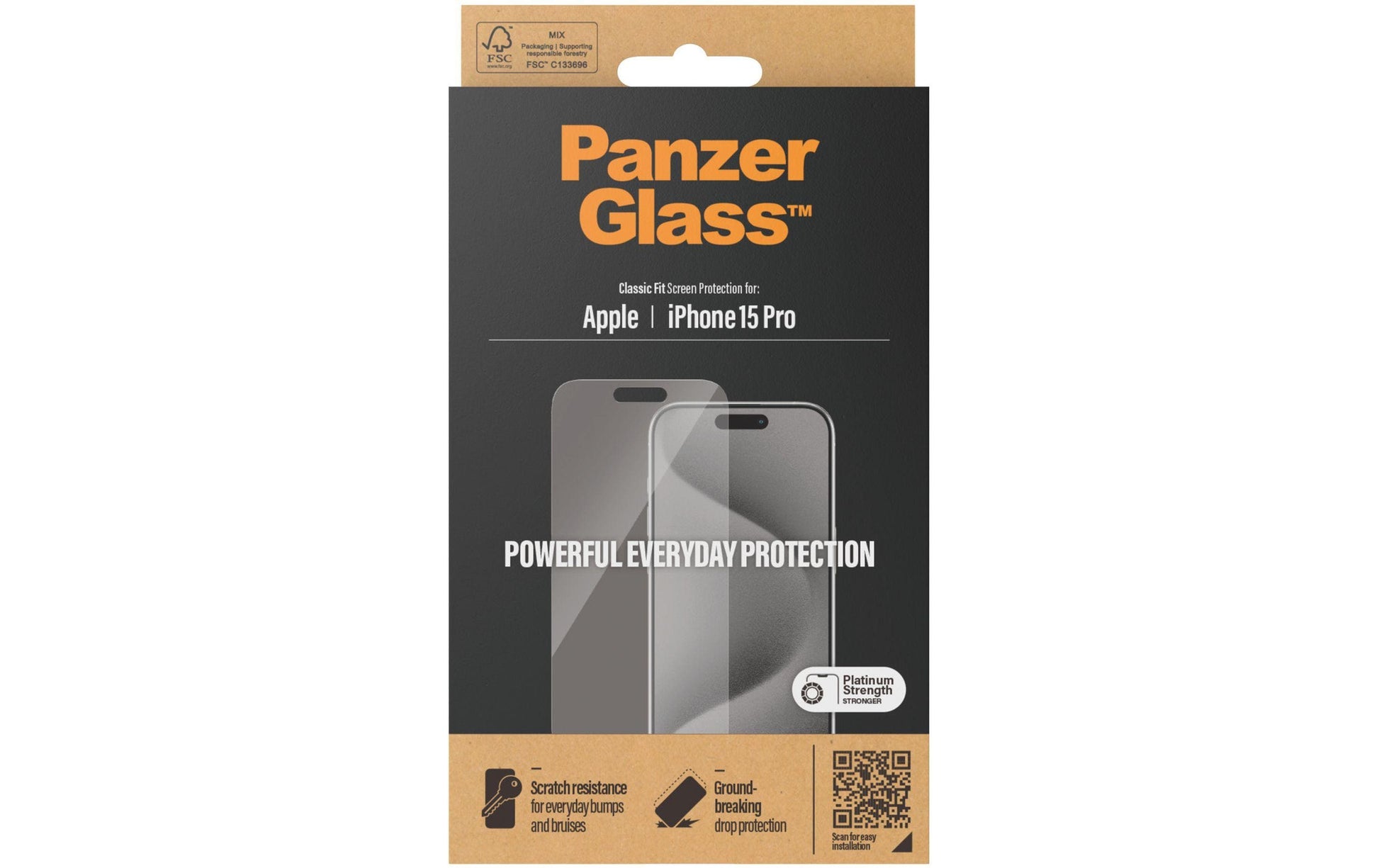 PanzerGlass Displayschutz, gehärtetes Glas, transparent – für Apple iPhone 15 Pro – 1er-Pack