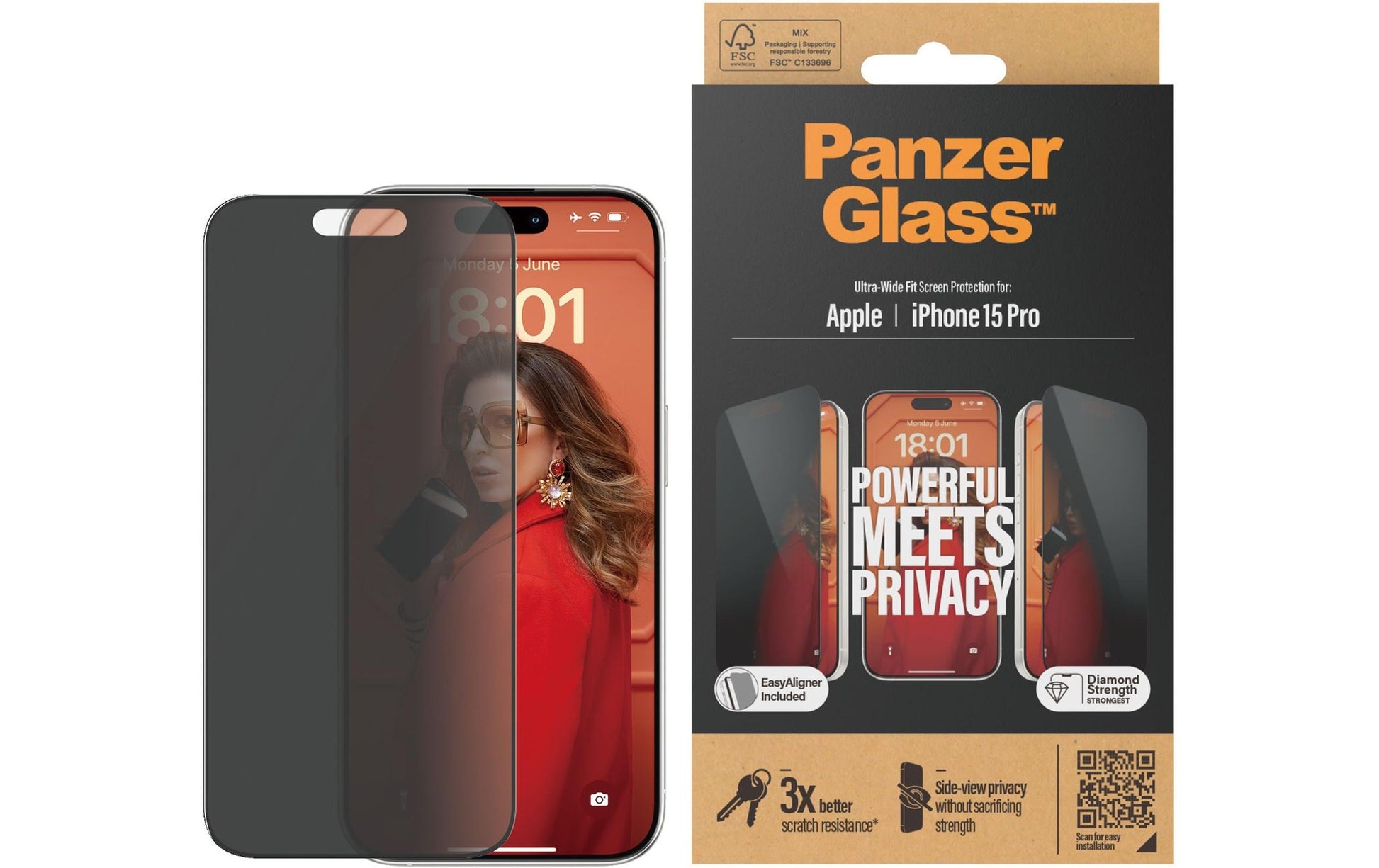PanzerGlass Displayschutzglas Privacy-Filter – für Apple iPhone 15 Pro – Hartglas