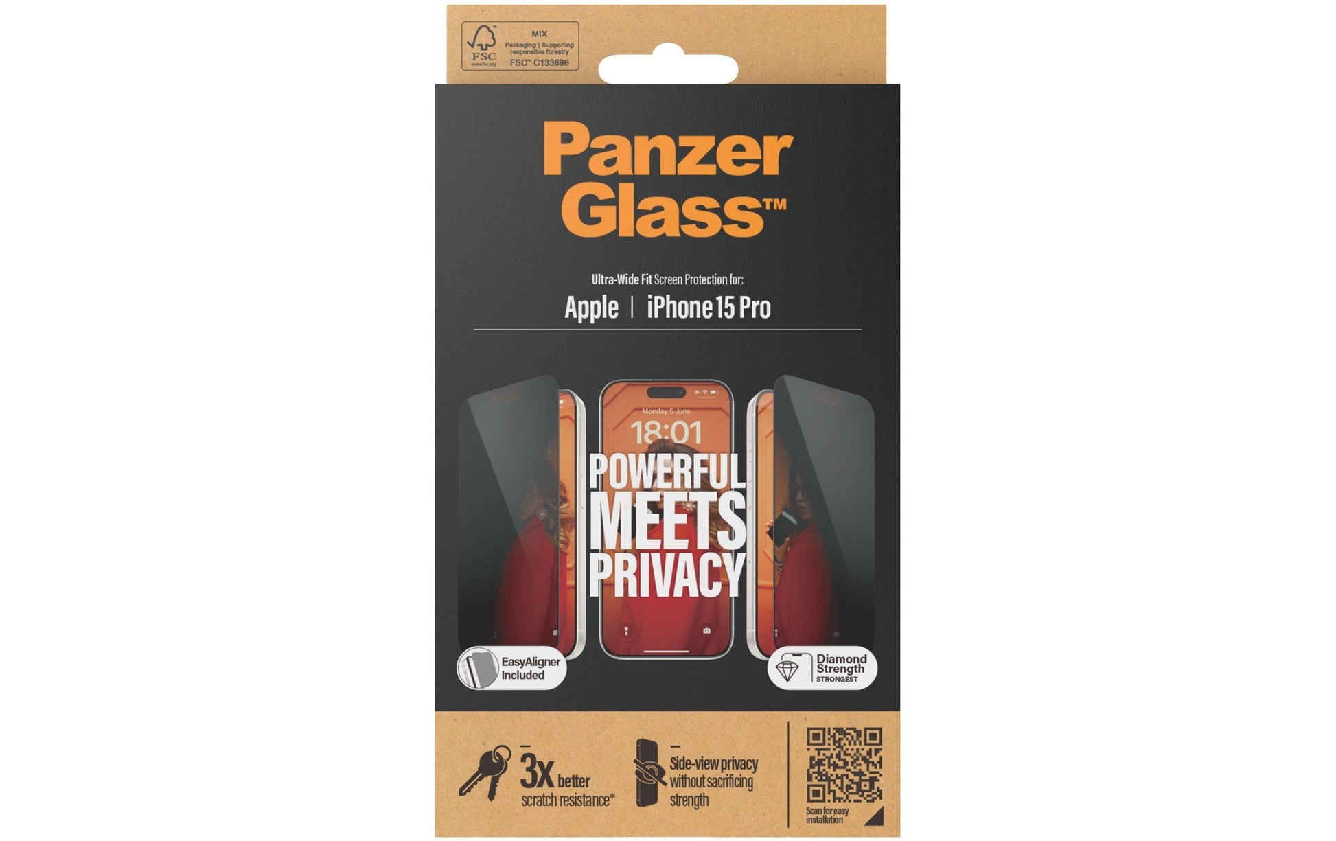 PanzerGlass Displayschutzglas Privacy-Filter – für Apple iPhone 15 Pro – Hartglas