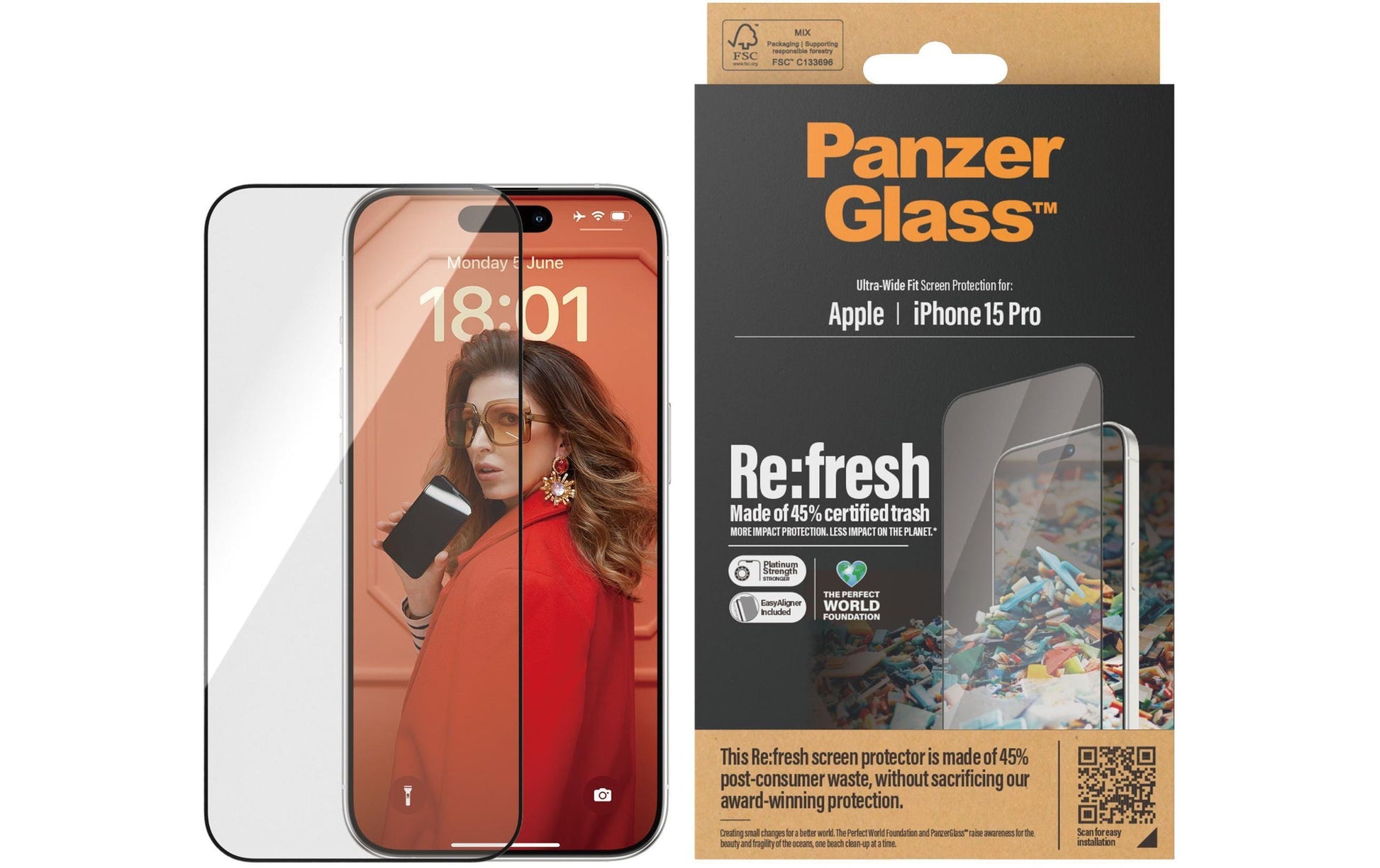 PanzerGlass Displayschutz (Panzerglas), Ultra-Wide Fit – für iPhone 15 Pro – mit Applikator