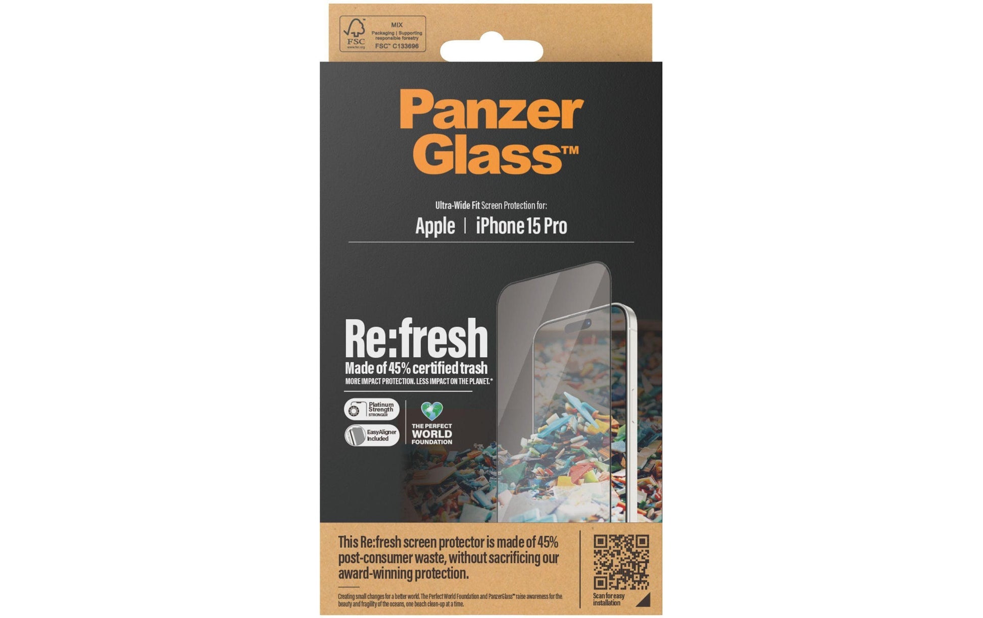 PanzerGlass Displayschutz (Panzerglas), Ultra-Wide Fit – für iPhone 15 Pro – mit Applikator