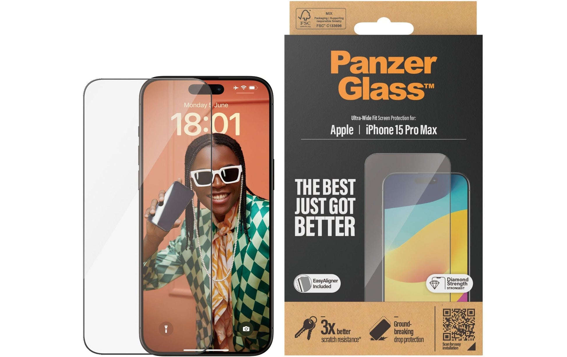 PanzerGlass Displayschutzglas – für Apple iPhone 15 Pro Max – Ultra-Wide Fit, Hartglas