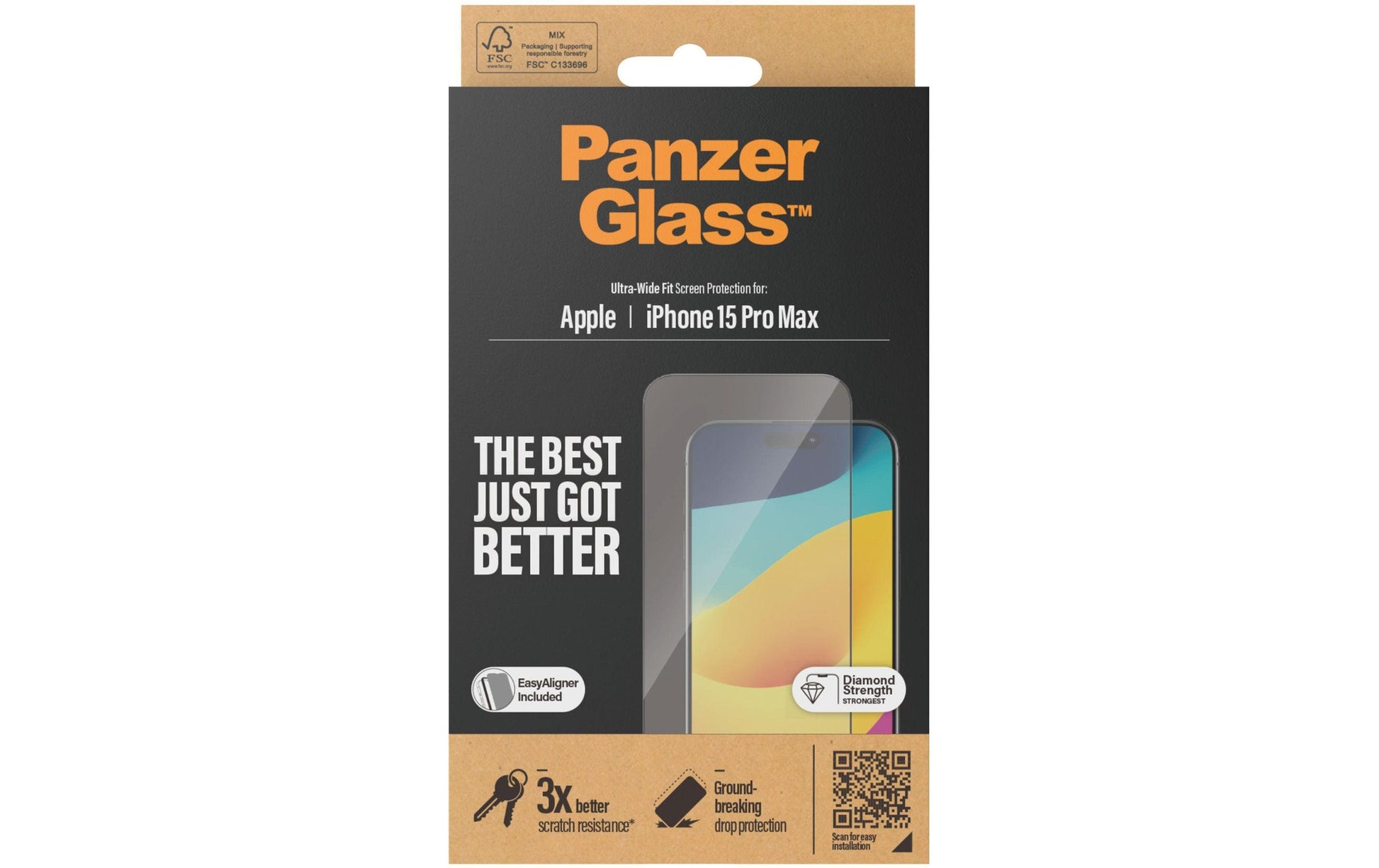 PanzerGlass Displayschutzglas – für Apple iPhone 15 Pro Max – Ultra-Wide Fit, Hartglas