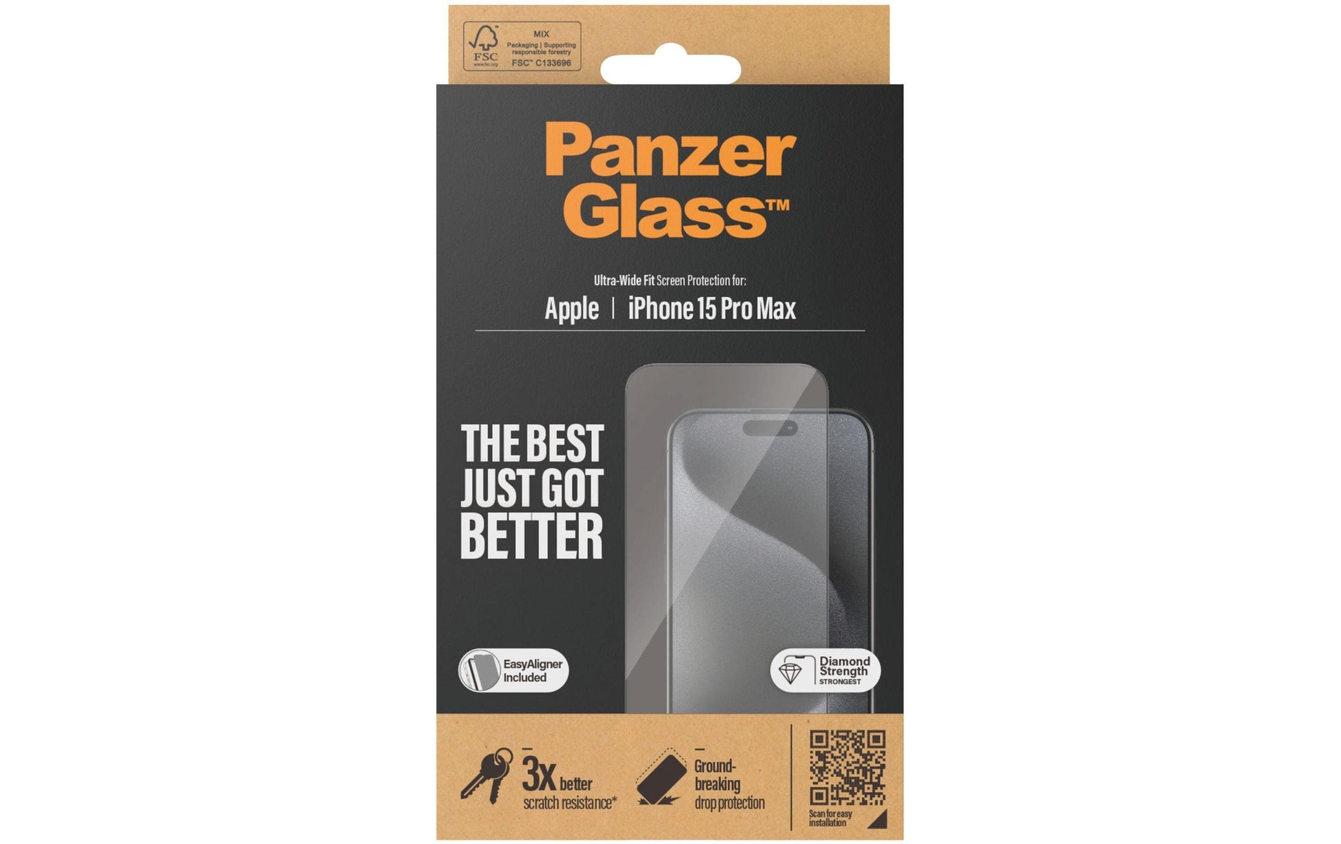 PanzerGlass Displayschutzglas – für Apple iPhone 15 Pro Max – Ultra-Wide Fit, Hartglas