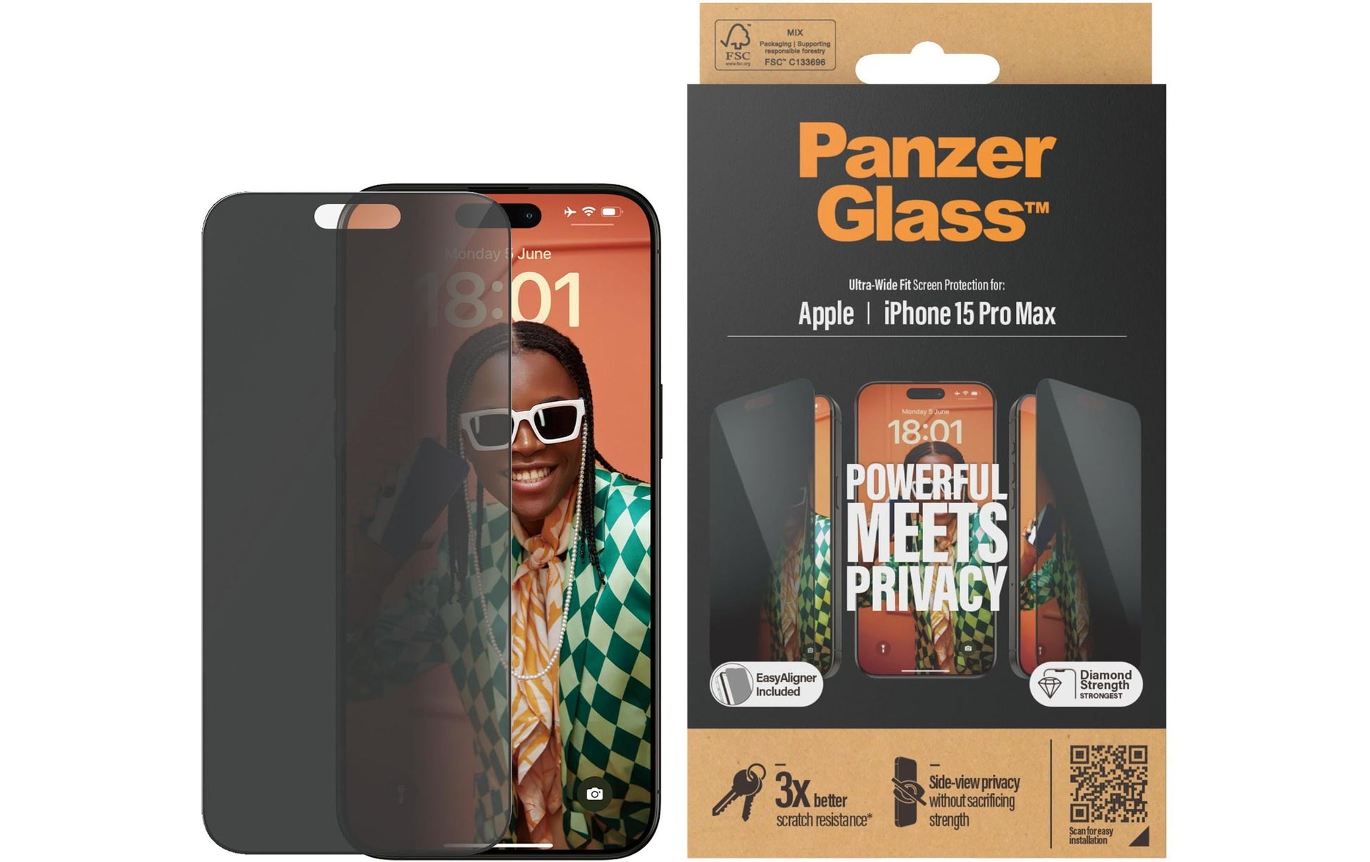 PanzerGlass Privacy-Filter (Panzerglas), Ultra-Weit Passform – für iPhone 15 Pro Max – mit Applikator