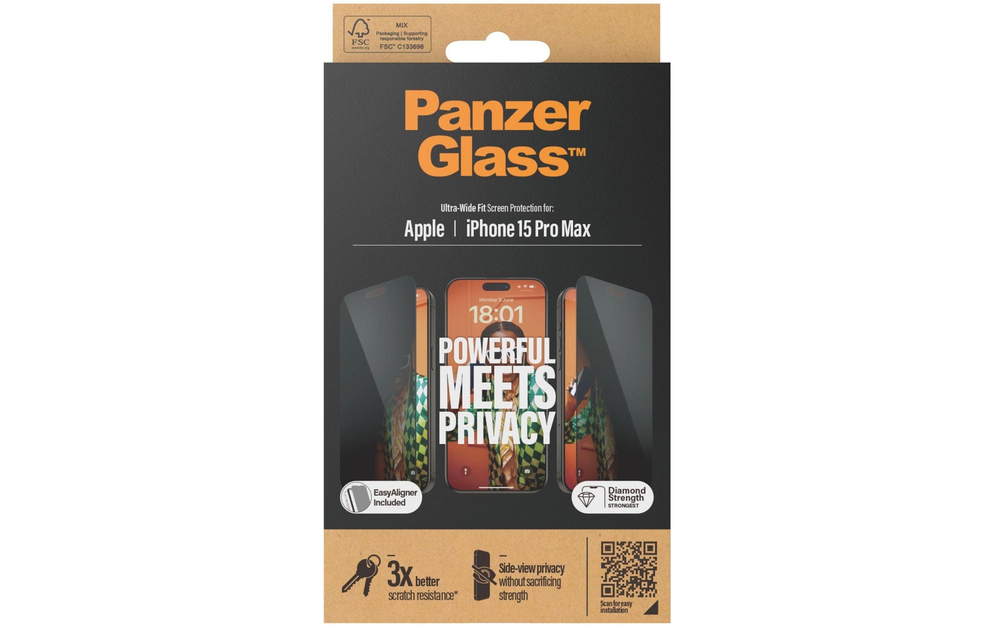 PanzerGlass Privacy-Filter (Panzerglas), Ultra-Weit Passform – für iPhone 15 Pro Max – mit Applikator