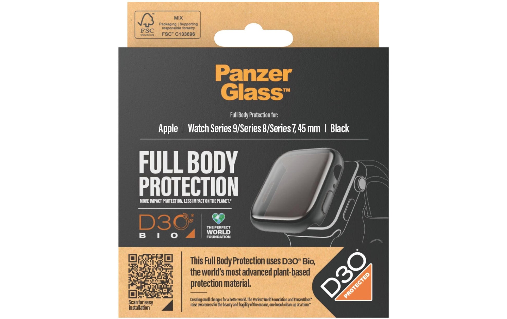 PanzerGlass Displayschutz – für Apple Watch Series 9 (45 mm), Hartglas, Schwarz – 1er-Pack