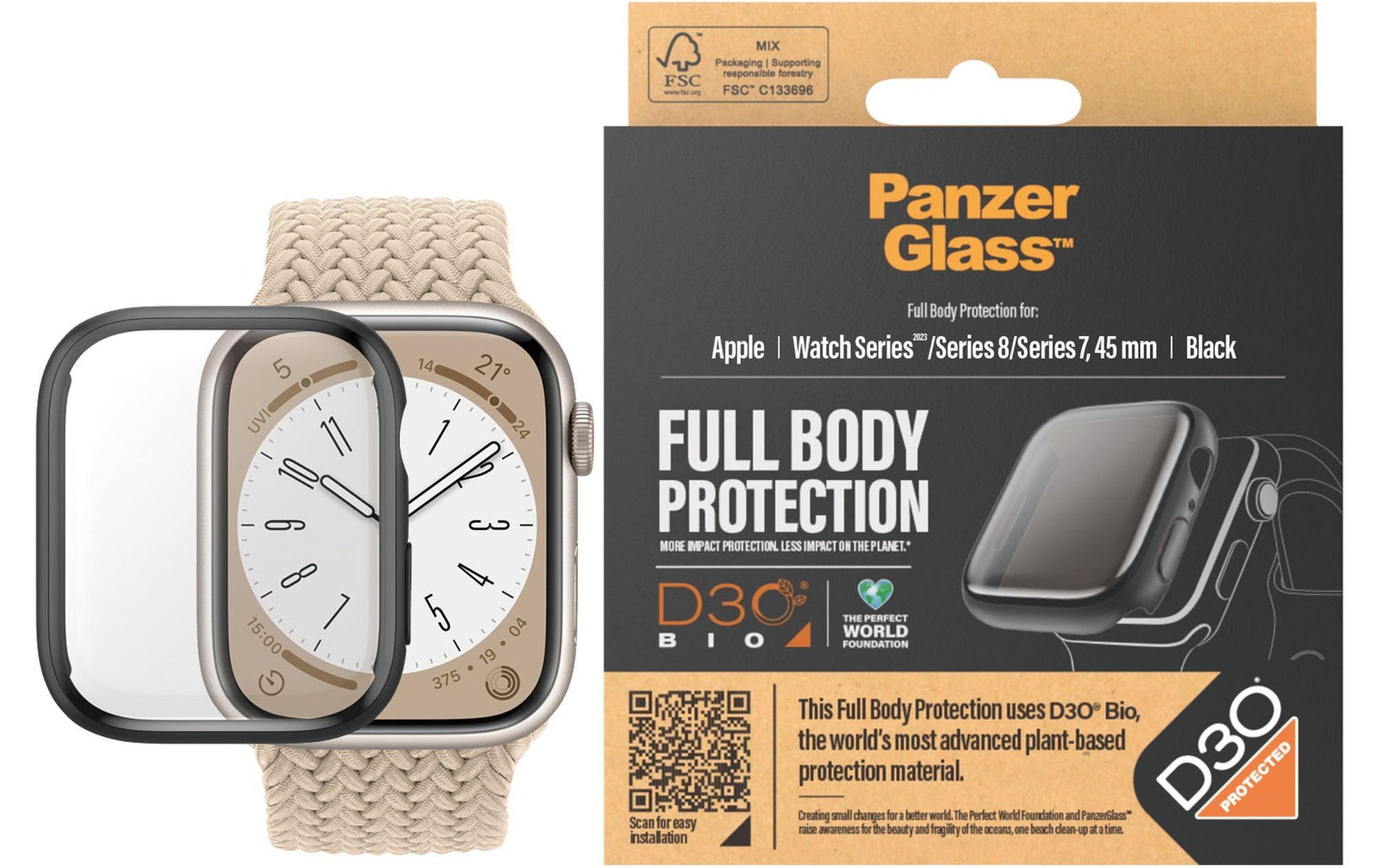 PanzerGlass Full Body D3O – für Apple Watch Series 9 45 mm