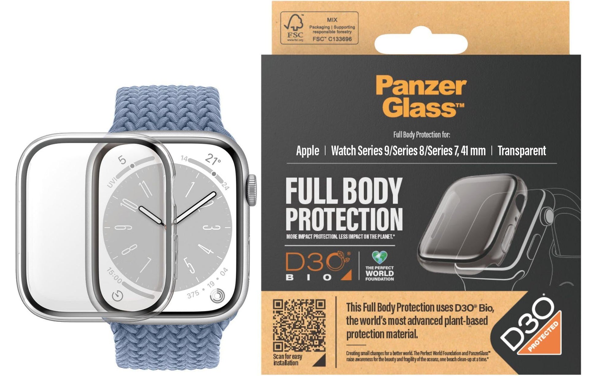 PanzerGlass Full Body D3O 41 mm – Displayschutz Transparent, für Apple Watch Series 9