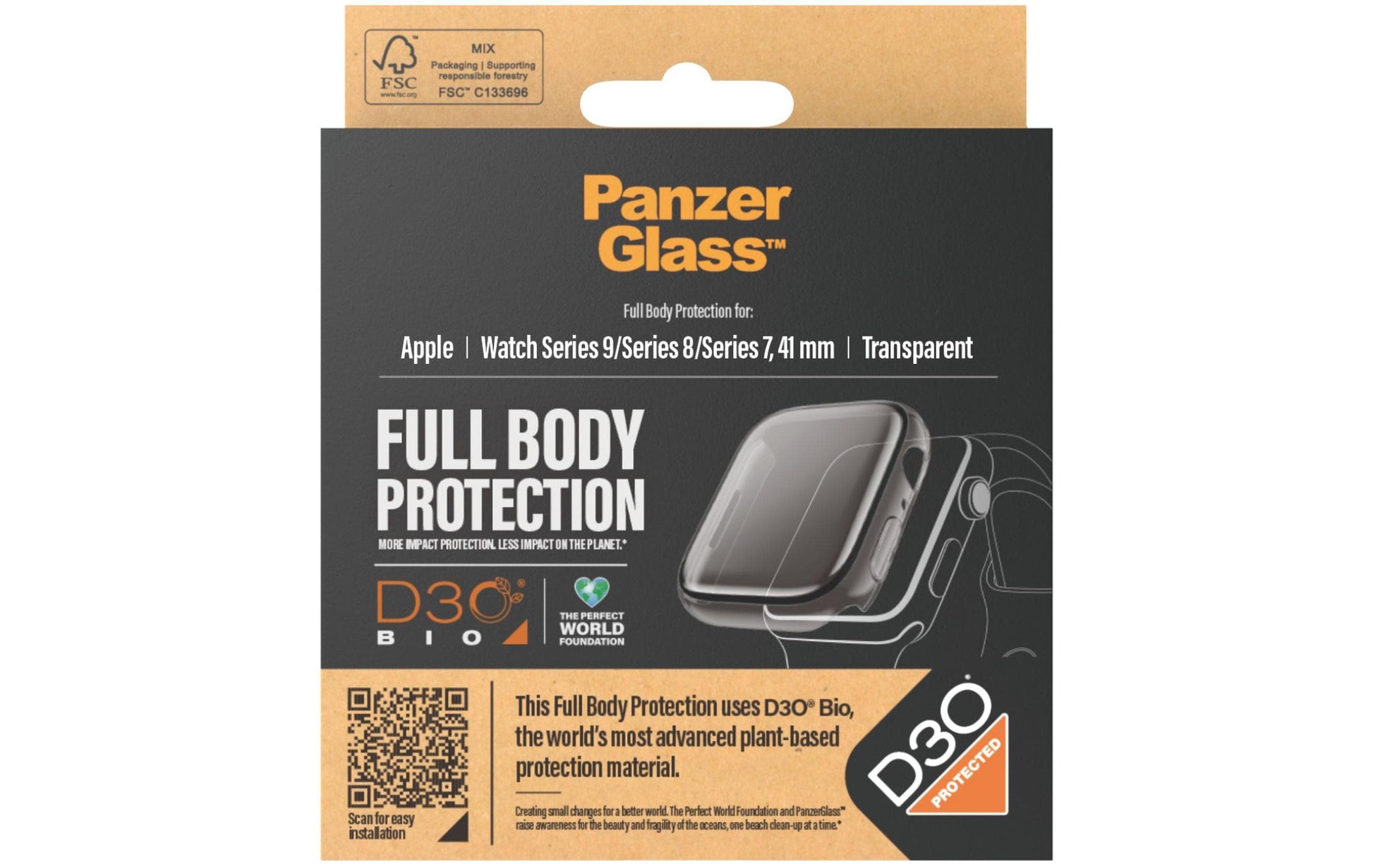 PanzerGlass Full Body D3O 41 mm – Displayschutz Transparent, für Apple Watch Series 9