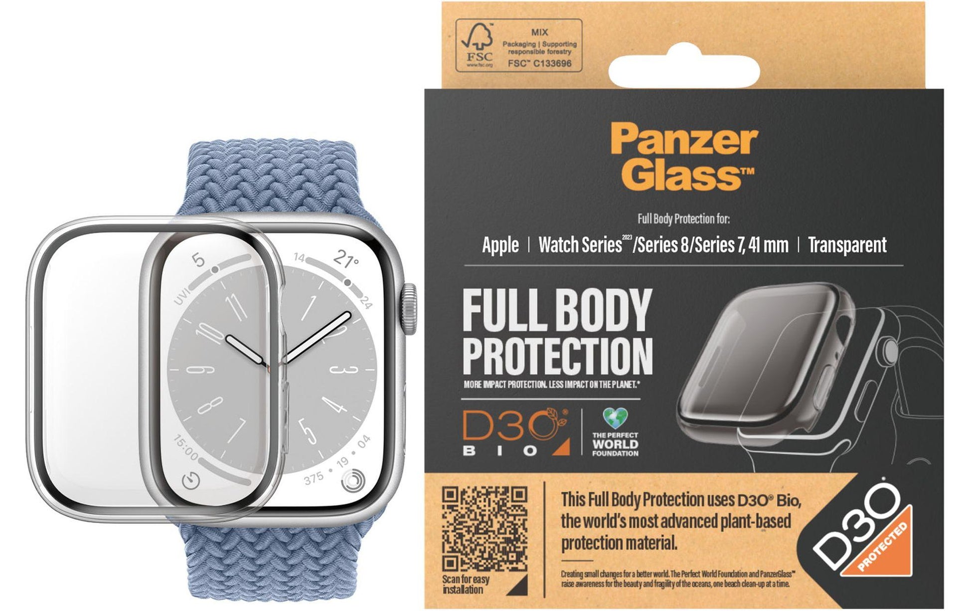 PanzerGlass Full Body D3O 41 mm – Displayschutz Transparent, für Apple Watch Series 9