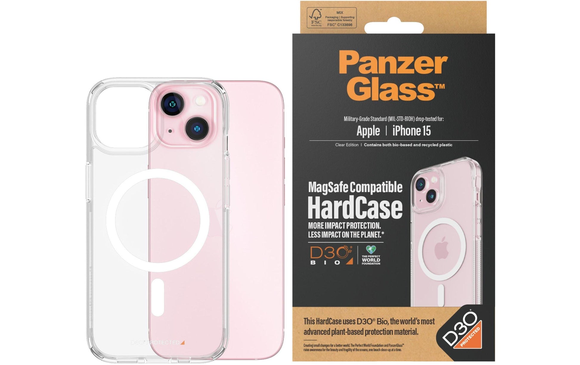 PanzerGlass Backcover – für Apple iPhone 15, MagSafe, Kunststoff, Transparent, bis 3,6 m sturzsicher, D3O