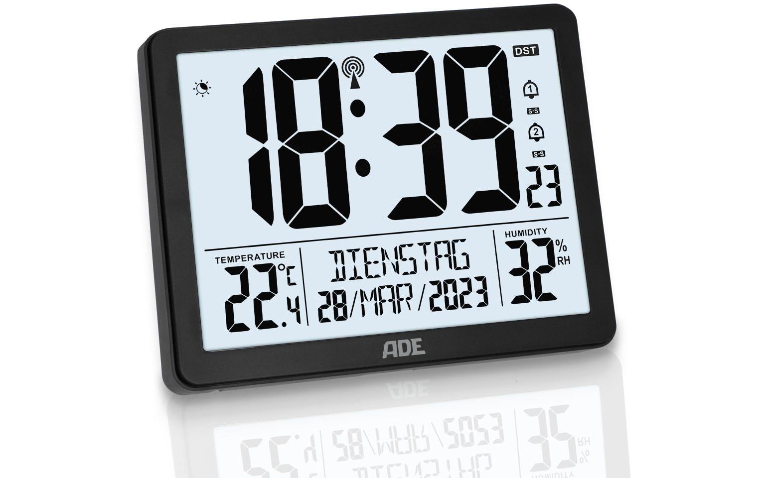 ADE Wecker CK2301 Funk – digital – 22,5 × 4,0 × 14,5 cm, schwarz, Kunststoff, Schlummerfunktion