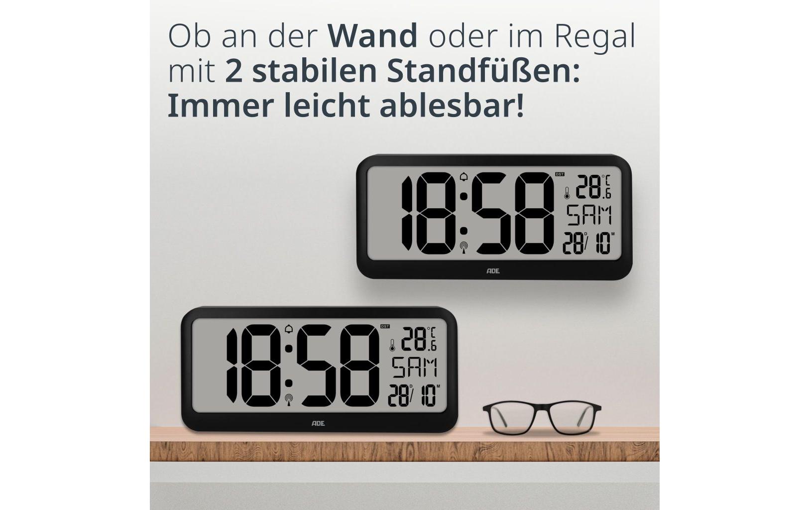 ADE Digitalwecker – Funk, Thermometer, 37,1 × 16,9 × 2,5 cm, Schwarz