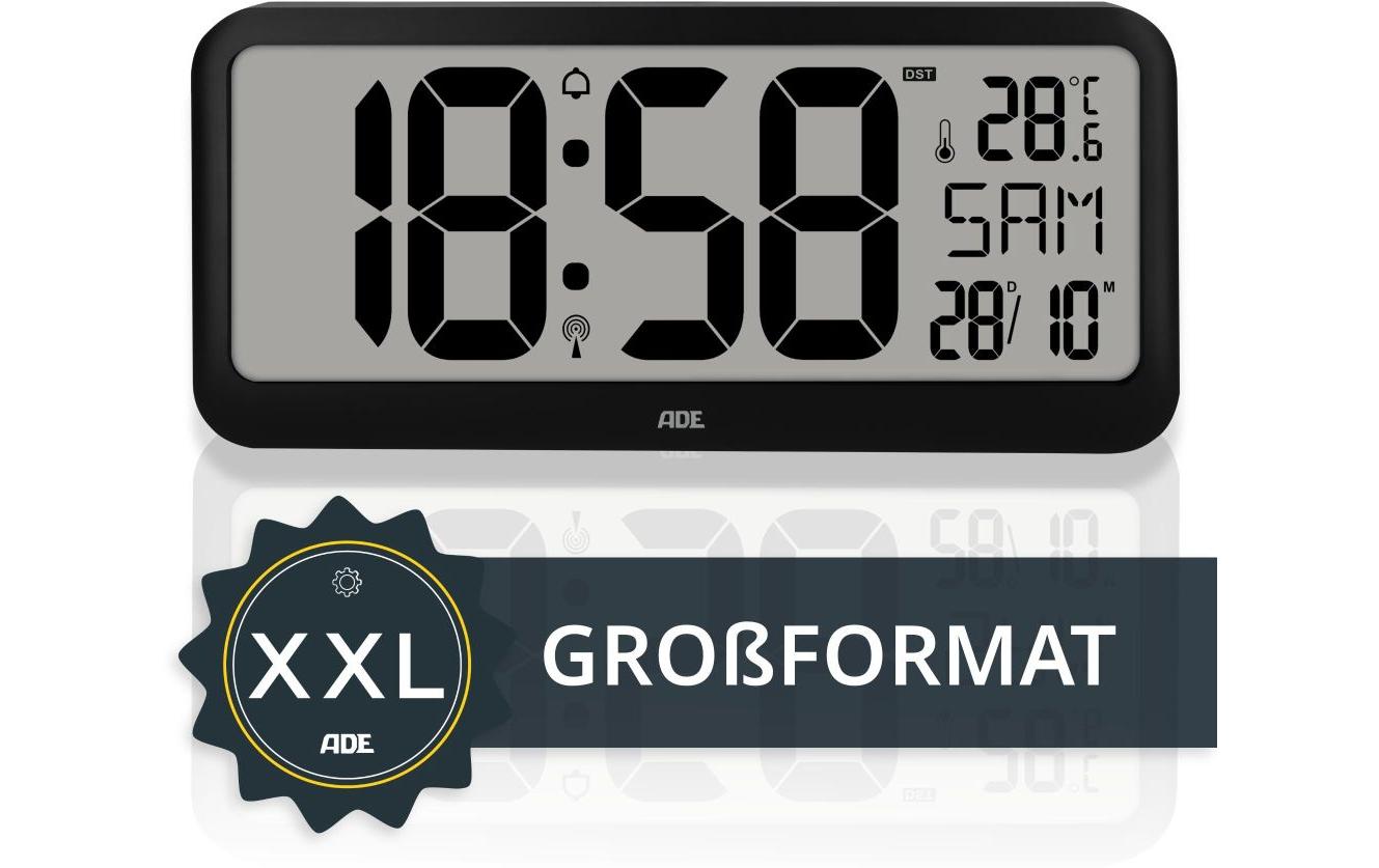 ADE Digitalwecker – Funk, Thermometer, 37,1 × 16,9 × 2,5 cm, Schwarz