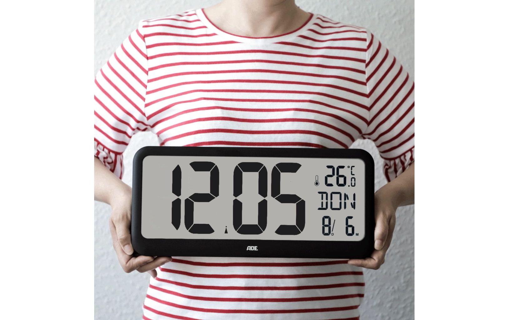 ADE Digitalwecker – Funk, Thermometer, 37,1 × 16,9 × 2,5 cm, Schwarz