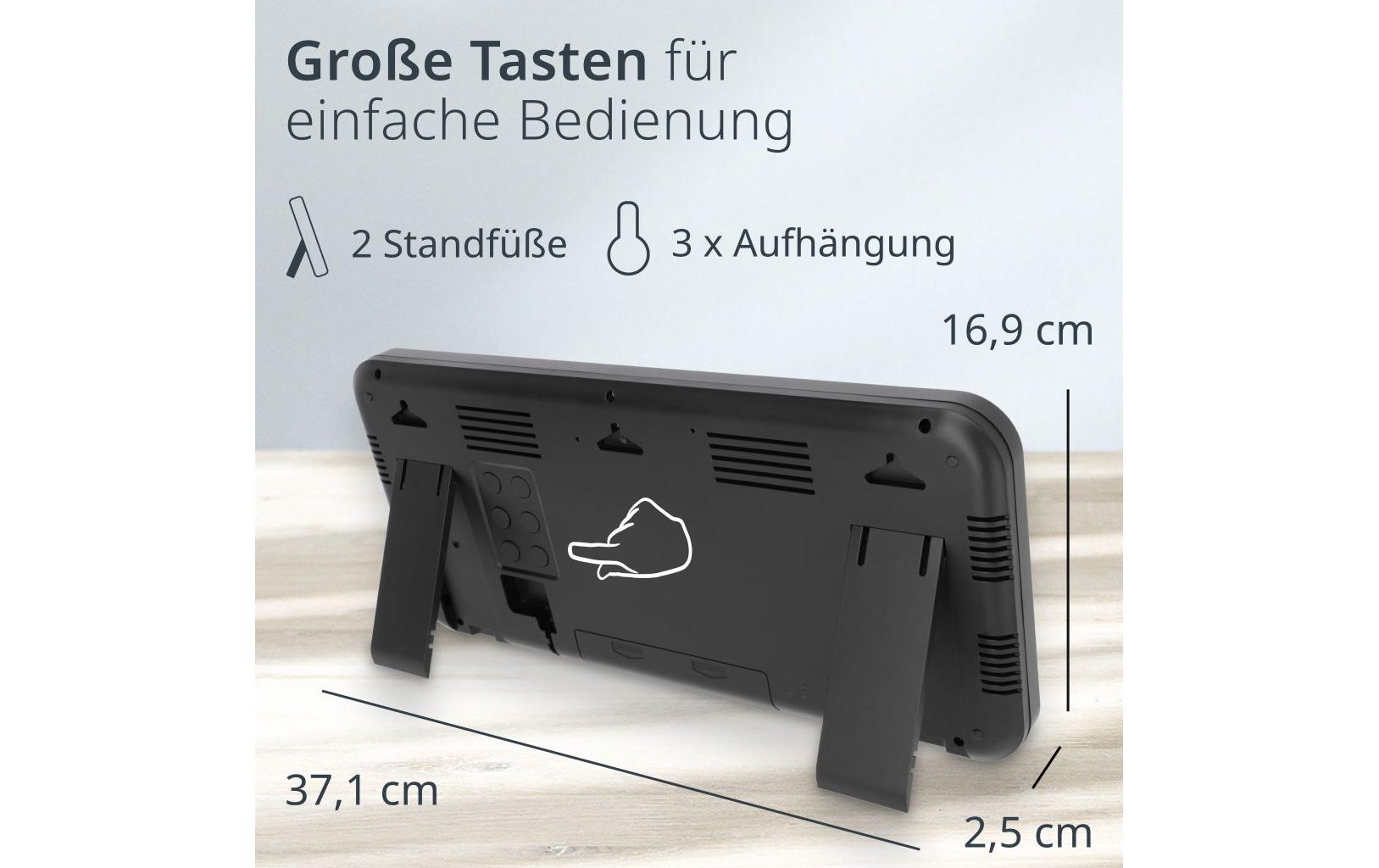 ADE Digitalwecker – Funk, Thermometer, 37,1 × 16,9 × 2,5 cm, Schwarz