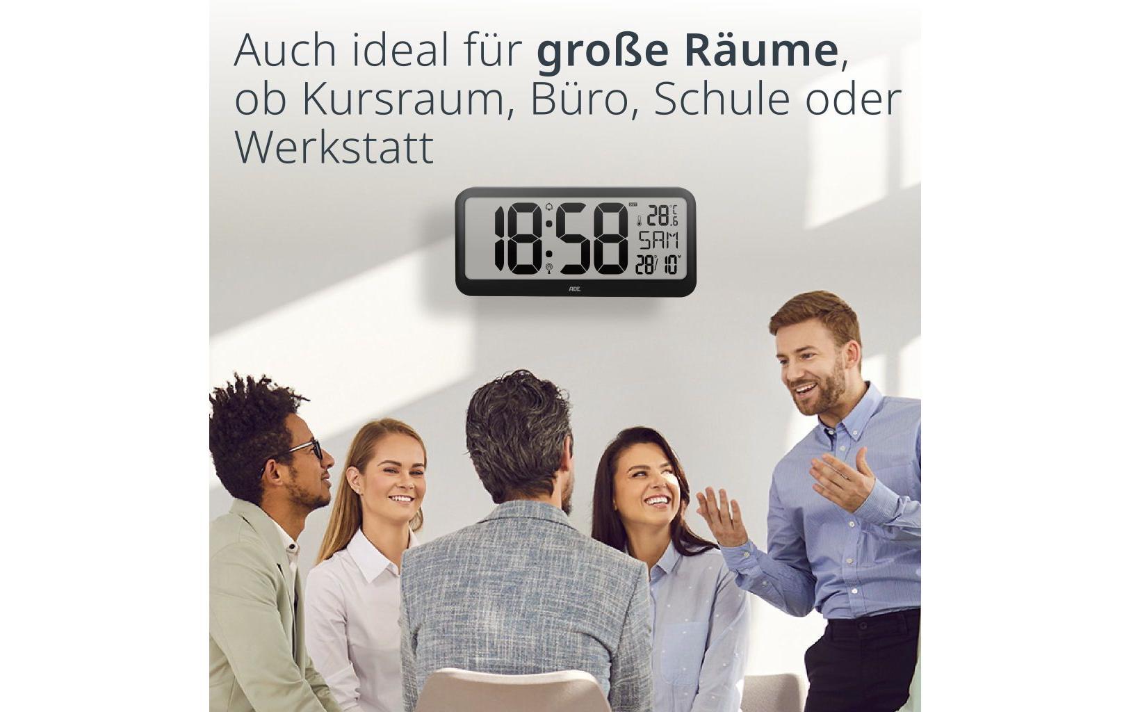ADE Digitalwecker – Funk, Thermometer, 37,1 × 16,9 × 2,5 cm, Schwarz