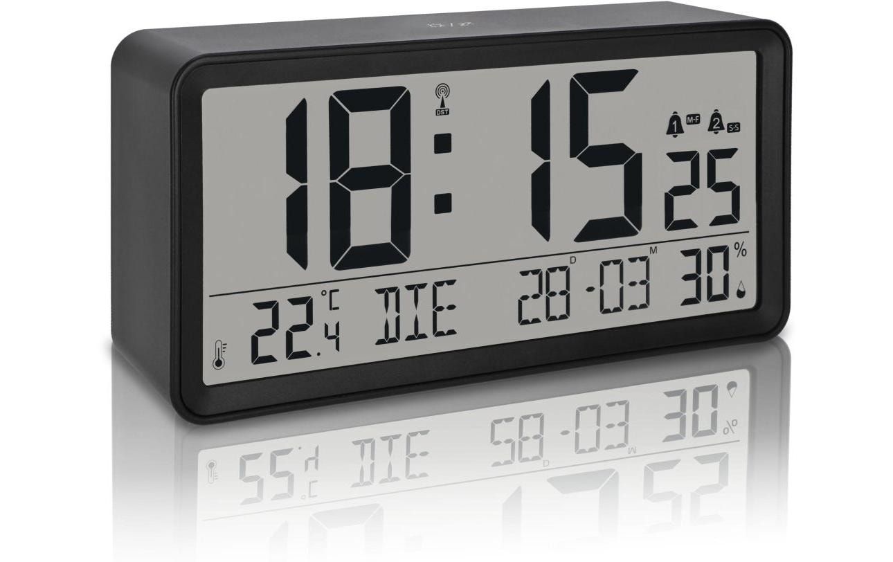 ADE CK2303 Digitalwecker – Funk, Schlummerfunktion, Thermometer, 18,8 × 9,2 × 4,9 cm, Schwarz