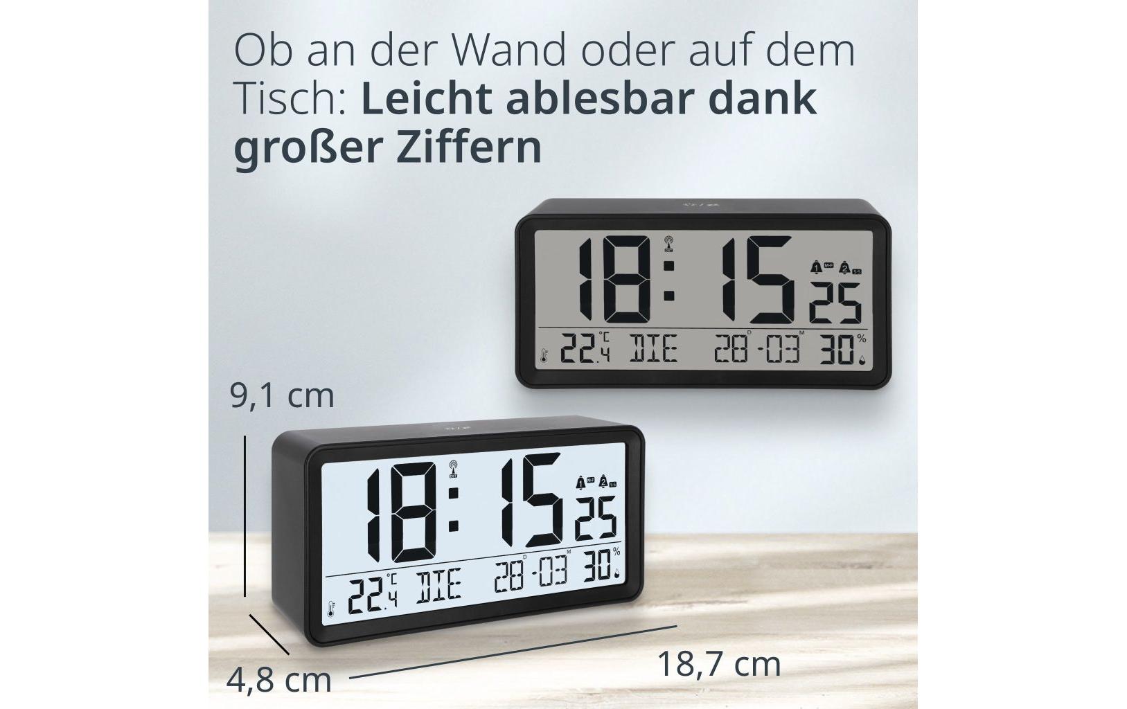 ADE CK2303 Digitalwecker – Funk, Schlummerfunktion, Thermometer, 18,8 × 9,2 × 4,9 cm, Schwarz