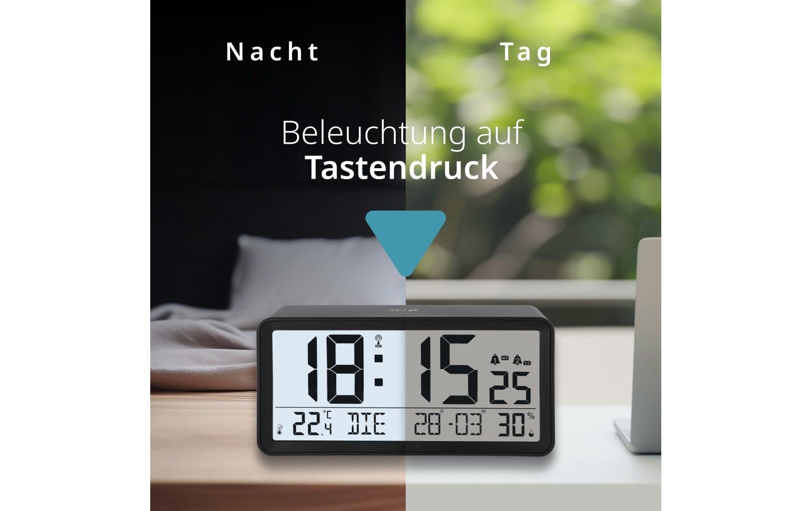 ADE CK2303 Digitalwecker – Funk, Schlummerfunktion, Thermometer, 18,8 × 9,2 × 4,9 cm, Schwarz