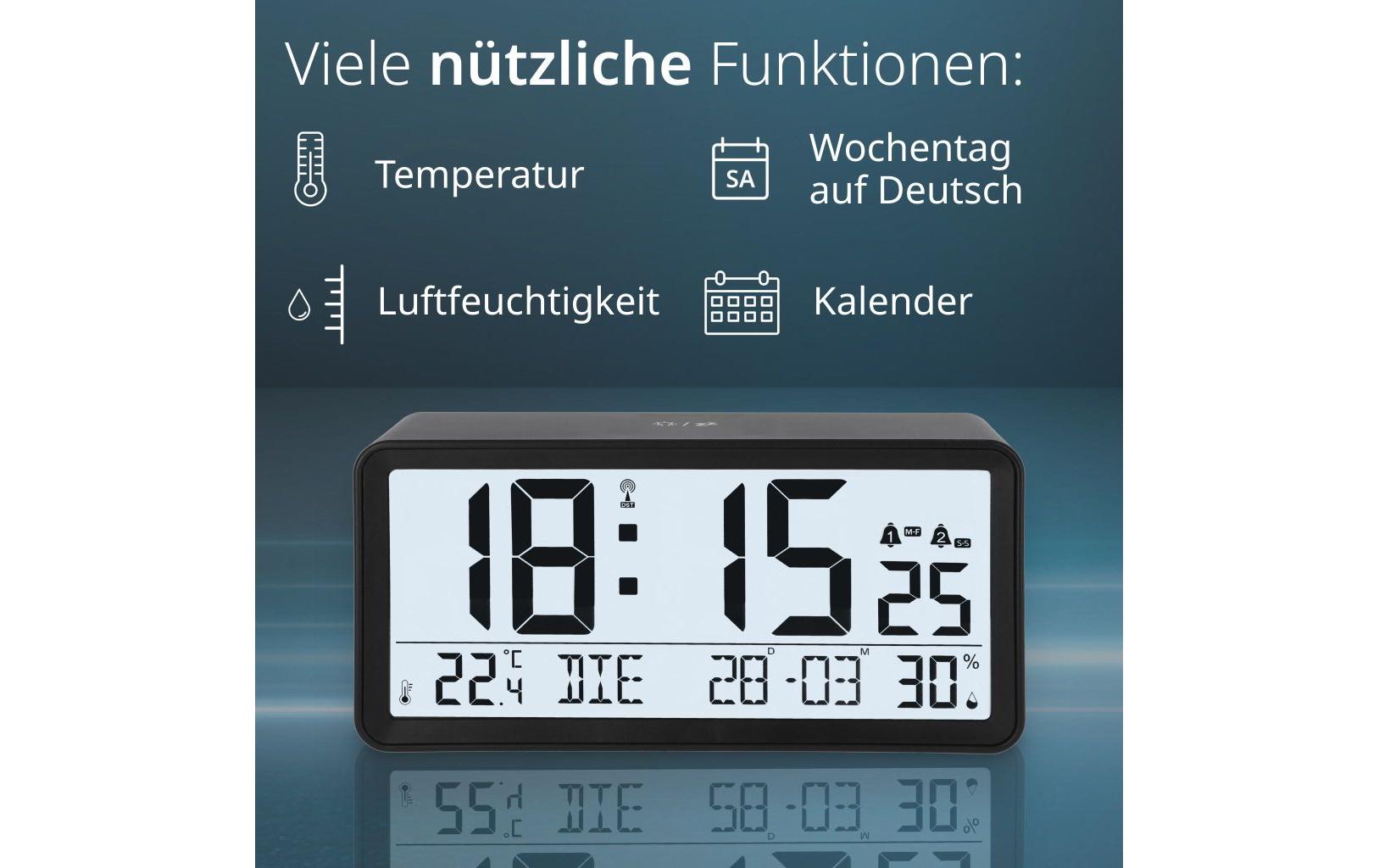 ADE CK2303 Digitalwecker – Funk, Schlummerfunktion, Thermometer, 18,8 × 9,2 × 4,9 cm, Schwarz