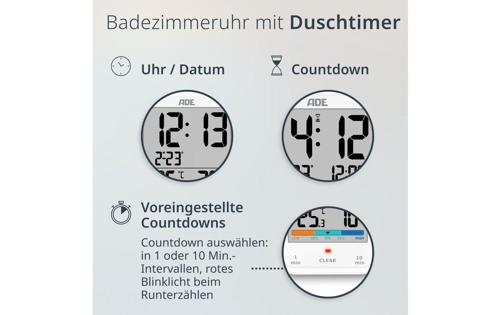 ADE Tischuhr – Digital, Thermometer/Hygrometer, wetterfest, 19,3 × 11,5 × 9,2 cm, weiss, Kunststoff