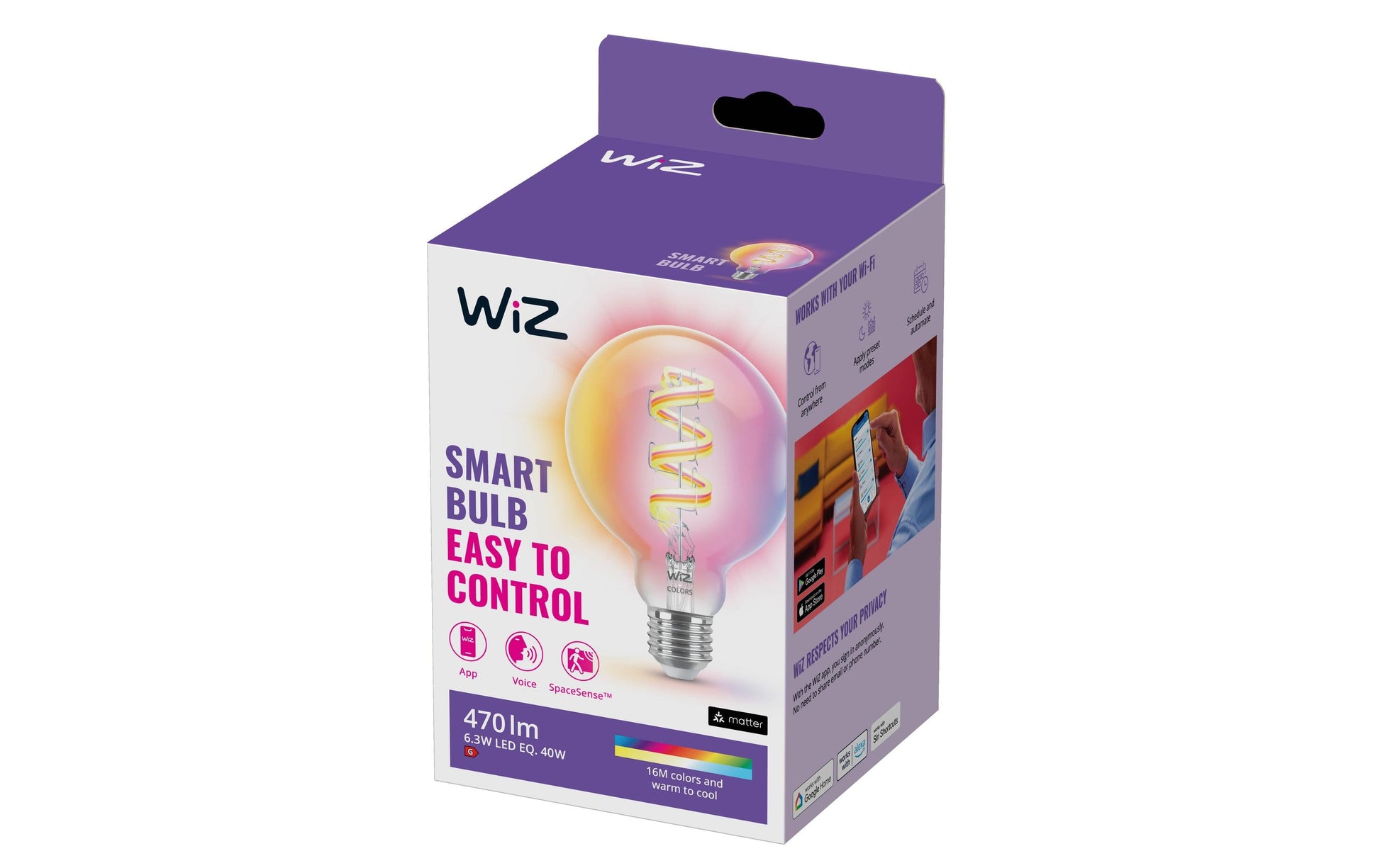 WiZ Smart-Leuchtmittel E27 G95 – 1521 lm, 2200–6500 K, WLAN, dimmbar – Transparent