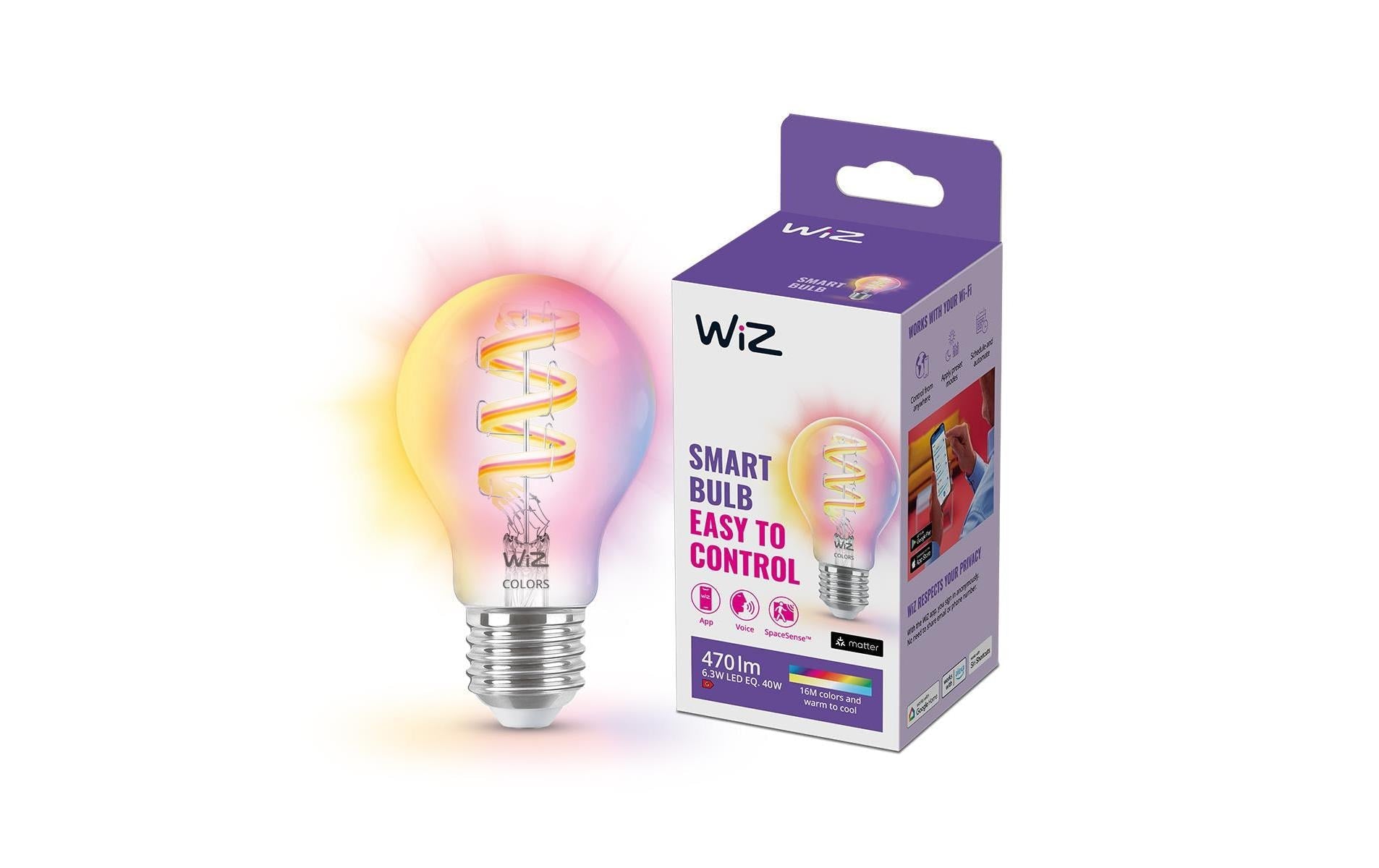 WiZ Smart-Leuchtmittel E27 A60 – RGB+CCT 2200–6500 K, 470 lm, 6,3 W, Matt – für WiZ – 1 Stk.