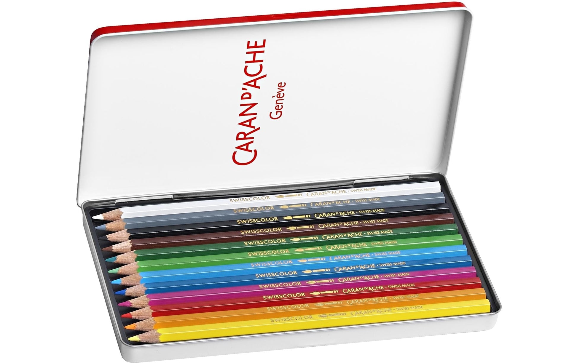 Caran d-Ache Caran d'Ache Aquarellfarbstifte Swisscolor Aquarelle – 12 Farben, im Metalletui, Ø 2,8 mm, FSC