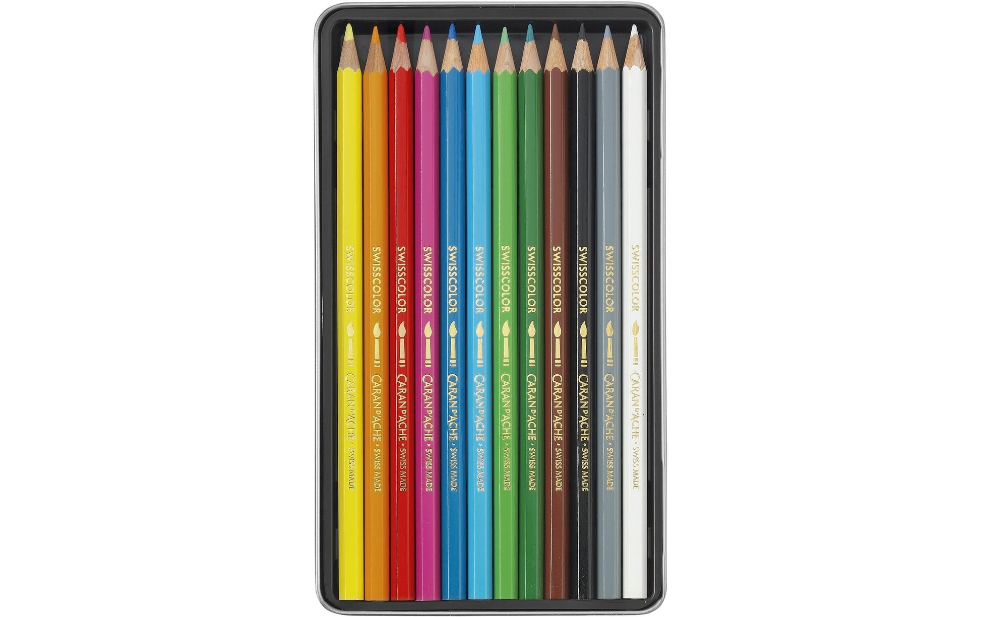 Caran d-Ache Caran d'Ache Aquarellfarbstifte Swisscolor Aquarelle – 12 Farben, im Metalletui, Ø 2,8 mm, FSC