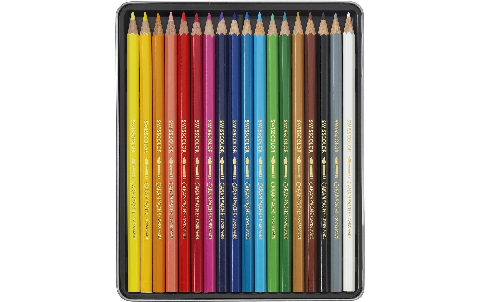 Caran d-Ache Caran d'Ache Aquarellfarbstifte Swisscolor Aquarelle – 18 Farben, im Metalletui, Ø 2,8 mm, FSC