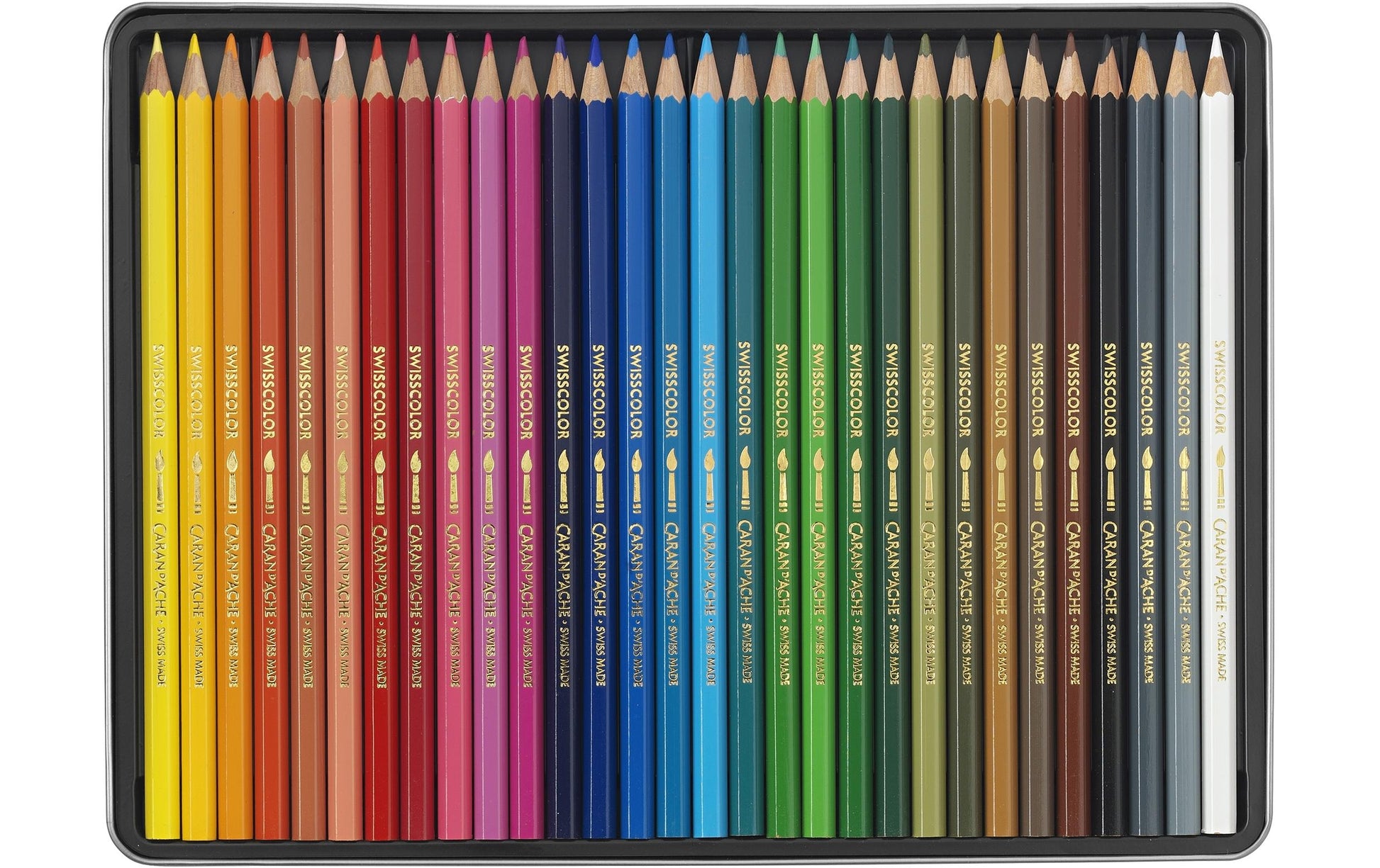 Caran d-Ache Caran d'Ache Aquarellfarbstifte Swisscolor Aquarelle – 30 Farben, im Metalletui, Ø 2,8 mm, FSC