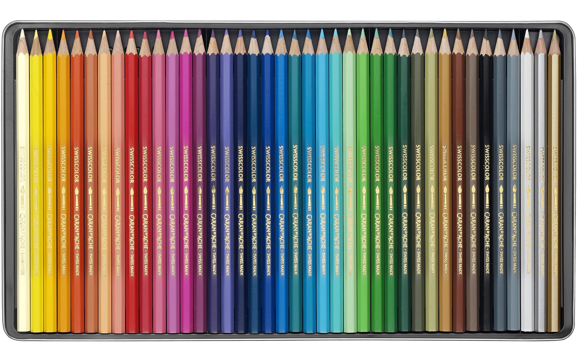 Caran d-Ache Caran d'Ache Aquarellfarbstifte Swisscolor Aquarelle – 40 Farben, im Metalletui, Ø 2,8 mm, FSC