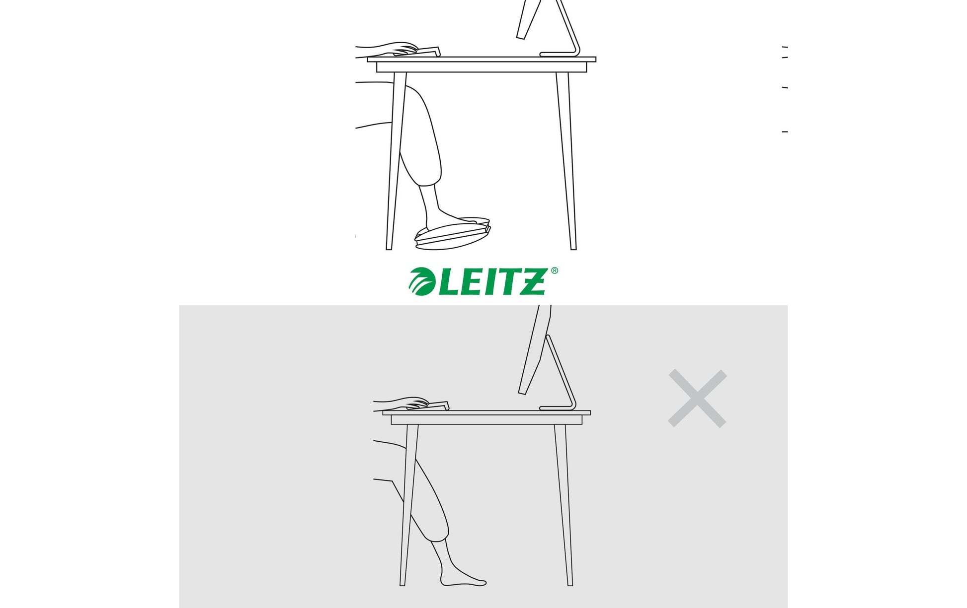 Leitz Fussstütze – Trittfläche 508 × 300 mm, höhenverstellbar, grau