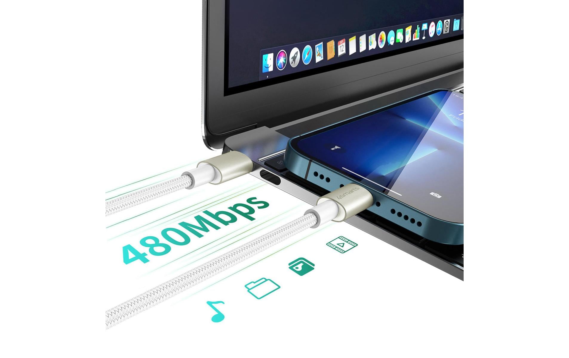 4smarts USB-C auf USB-C Kabel – USB 2.0 (480 Mbit/s) – 1/1,5/3 m – PD 60 W – Nylon – Weiss – 3er-Set