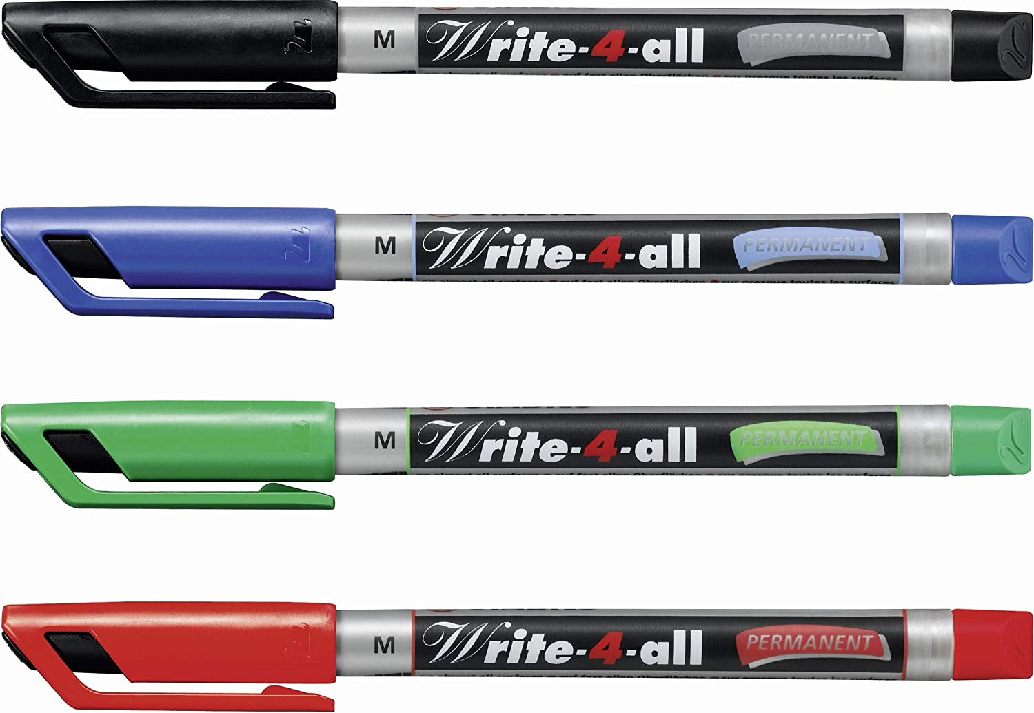 STABILO Permanentmarker – Rundspitze 1 mm – Mehrfarbig – 4er-Pack – für Glas, Metall und Kunststoff