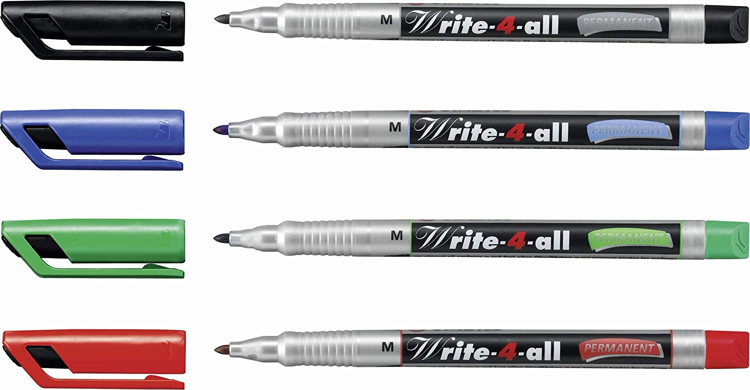 STABILO Permanentmarker – Rundspitze 1 mm – Mehrfarbig – 4er-Pack – für Glas, Metall und Kunststoff