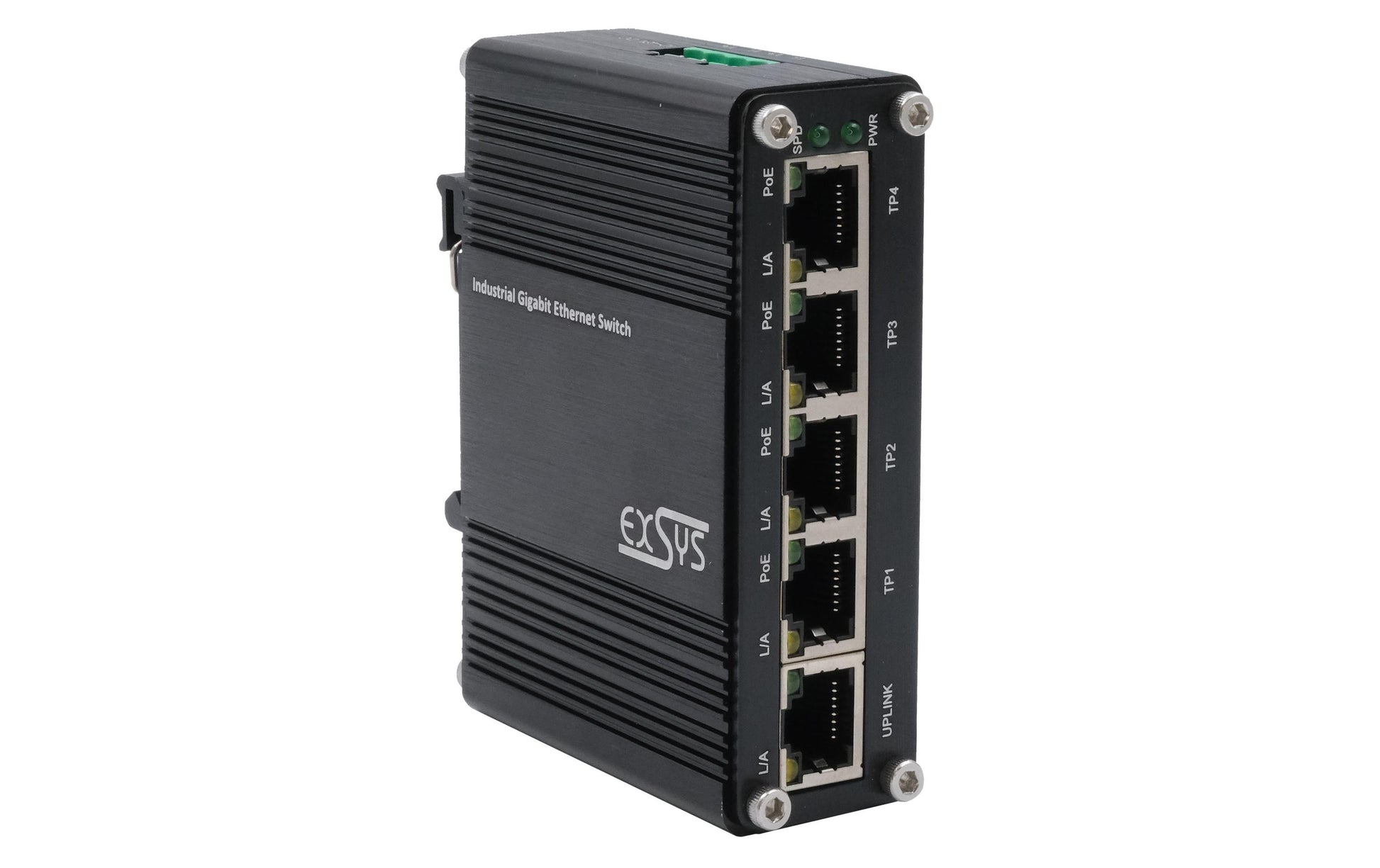 EXSYS EX-62020PoE – Unmanaged Switch – 5× 1G, 4× PoE-Ports (bis 30 W/Port), DIN-Schiene, IP40