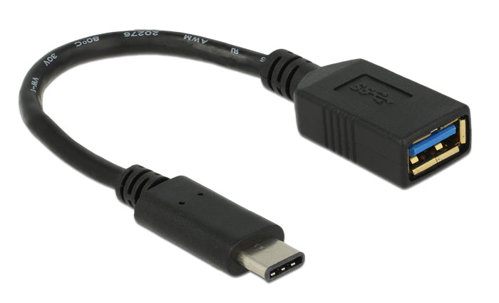 DeLOCK Adapterkabel USB-A zu USB-C – USB 3.2 Gen 1 (5 Gbit/s), 0,15 m, Passiv, Schwarz
